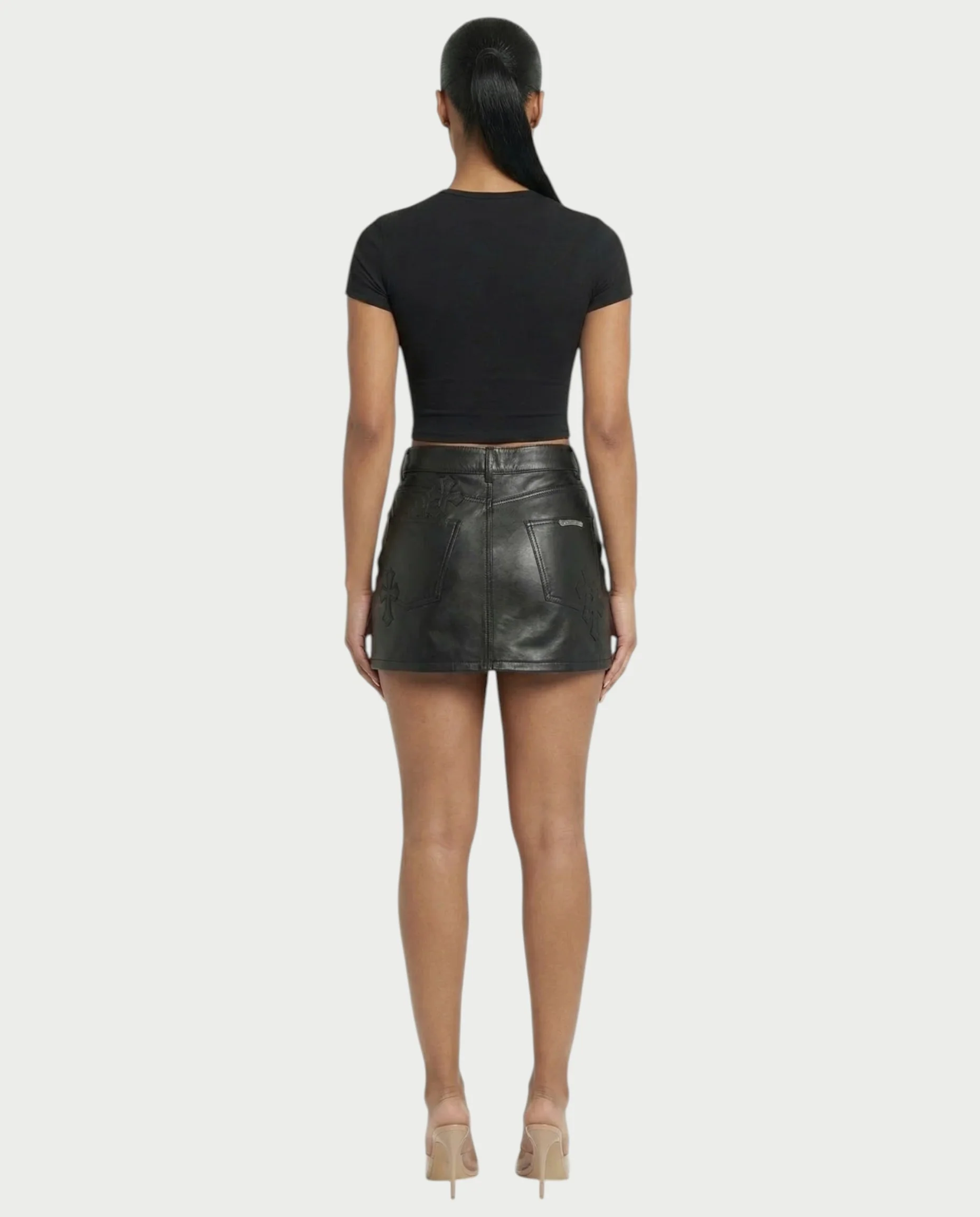 GABRINA Embossed Cross Leather Mini Skirt - Image 5