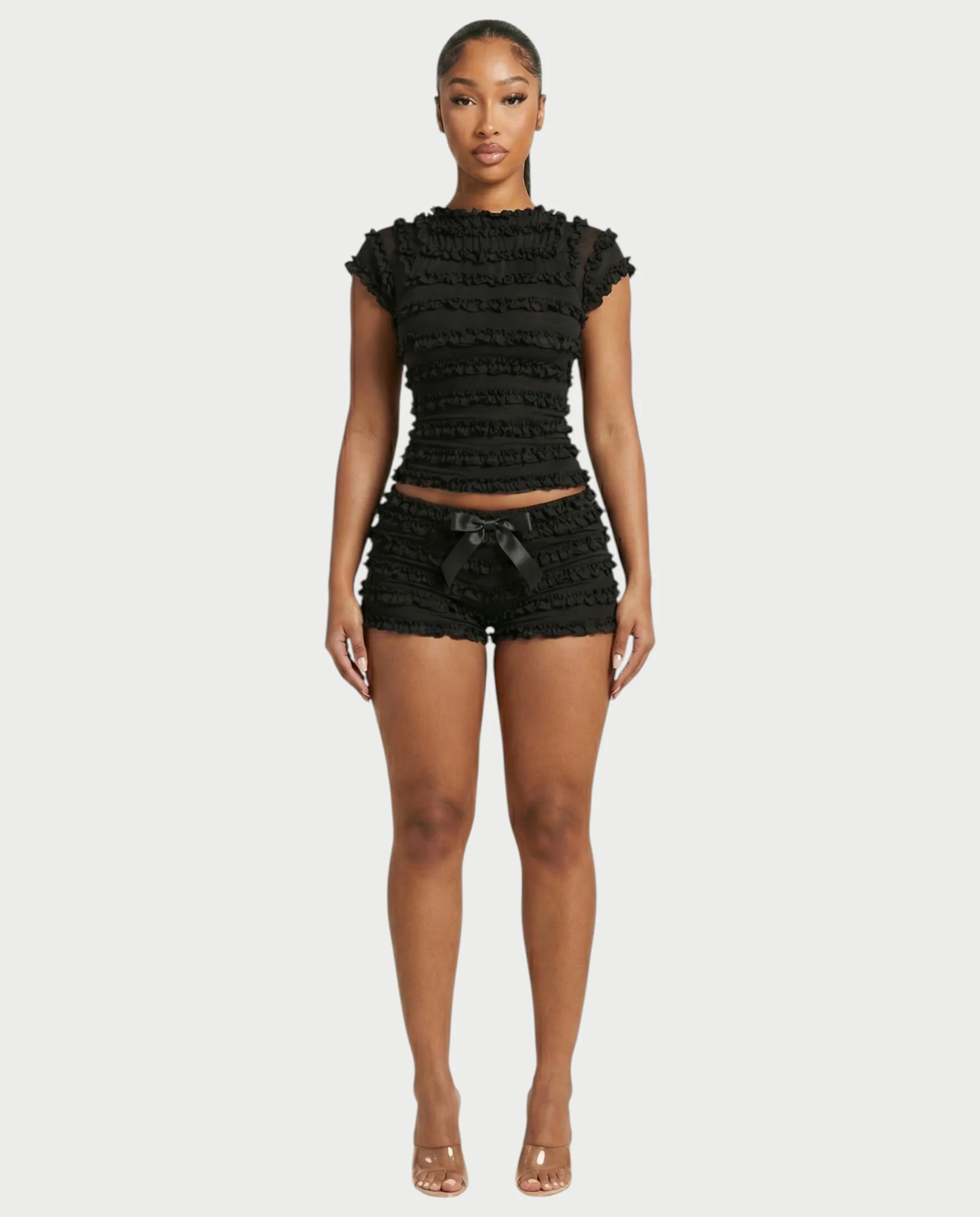 GALENA Ruffle Lace-Up Back Crop Top & Shorts Set - Image 11