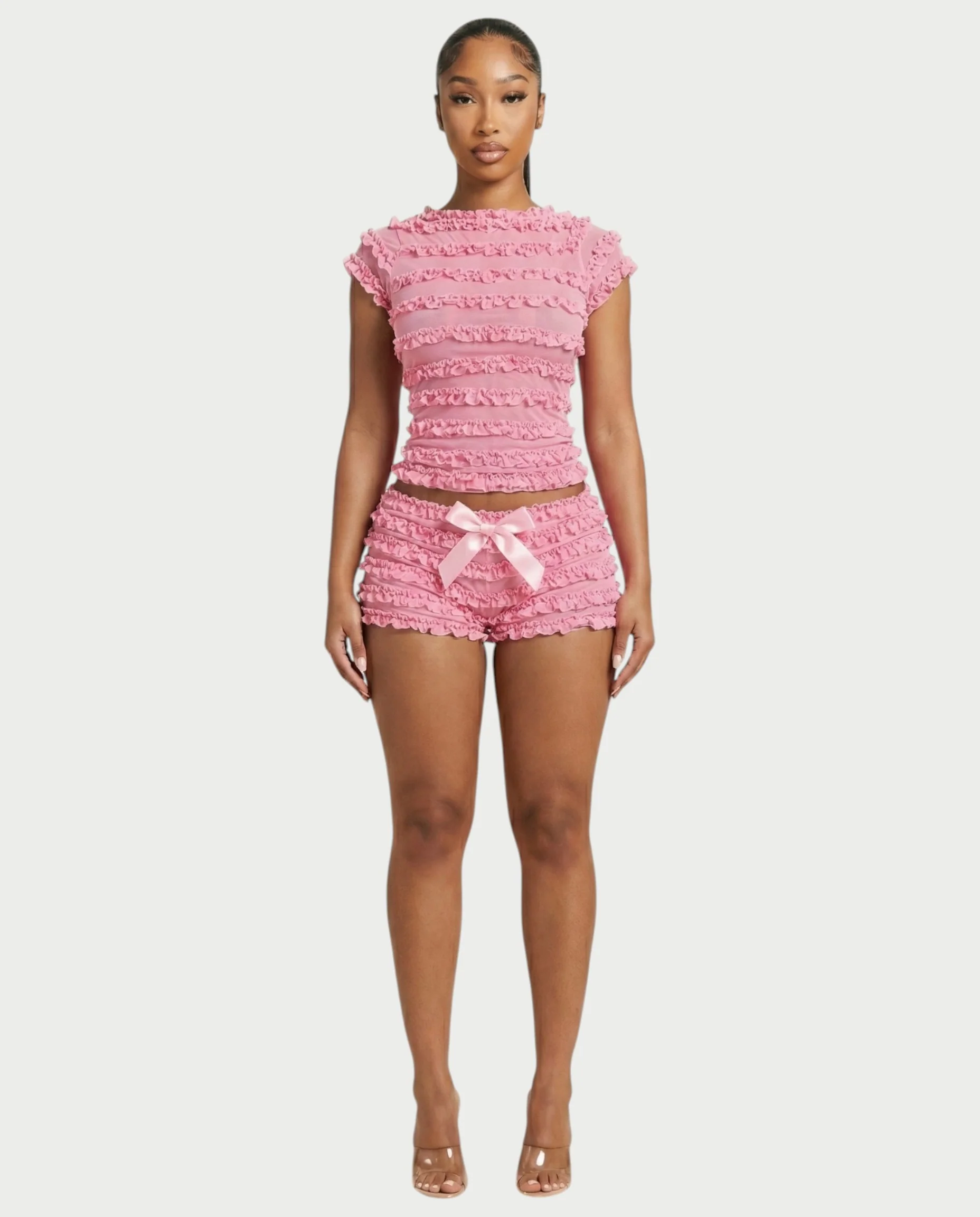 GALENA Ruffle Lace-Up Back Crop Top & Shorts Set - Image 6