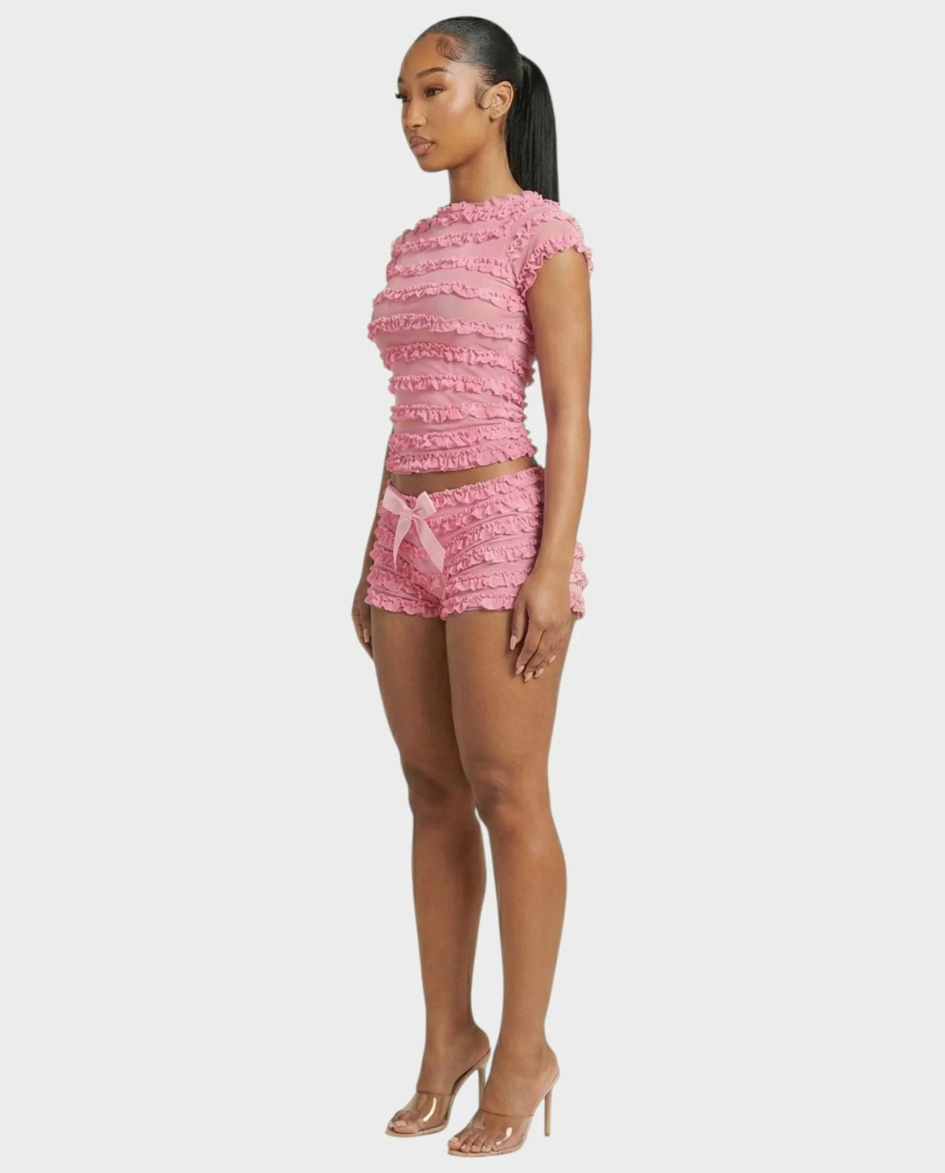 GALENA Ruffle Lace-Up Back Crop Top & Shorts Set - Image 8