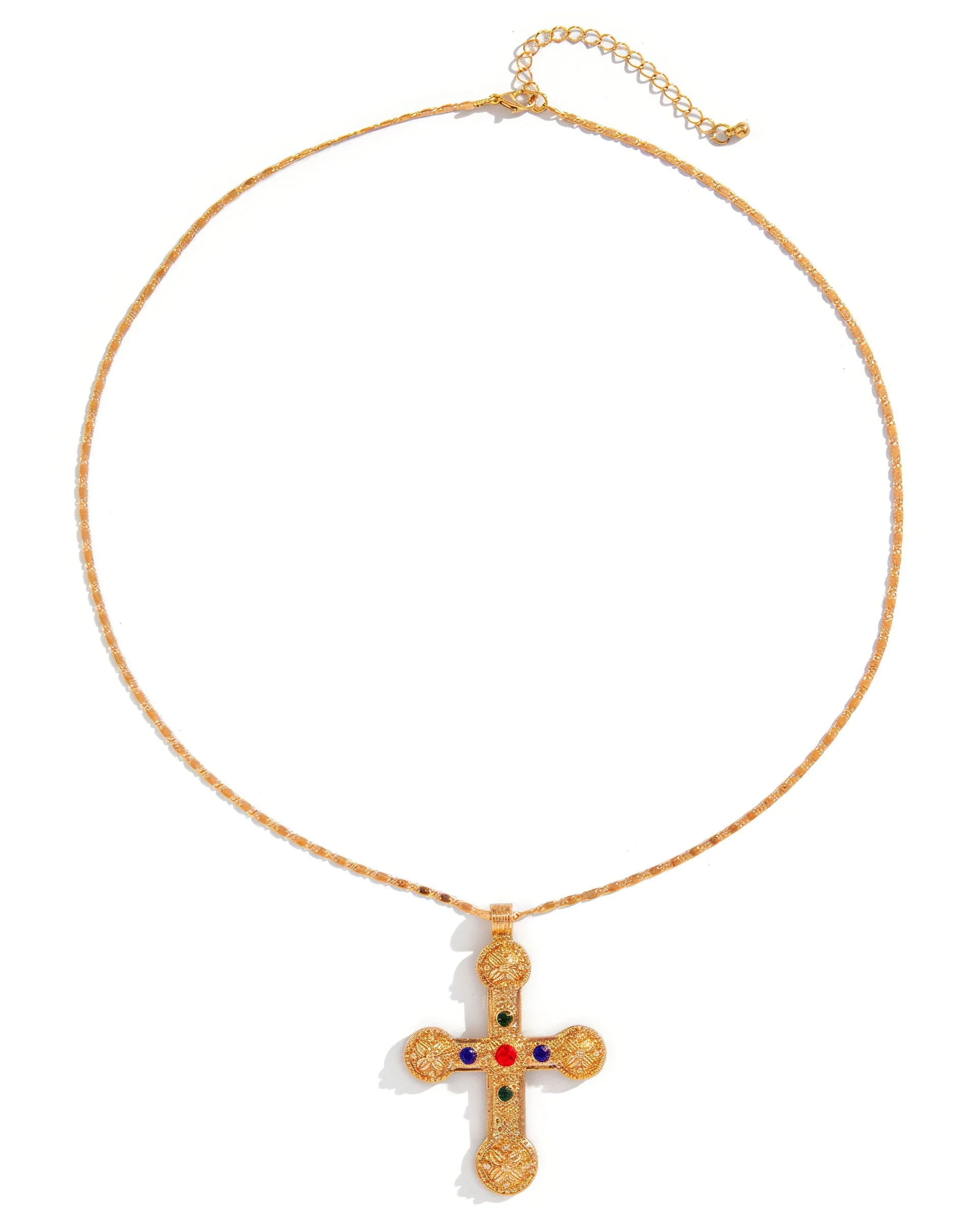 Gemstone Cross Pendant Gold Necklace - Image 3