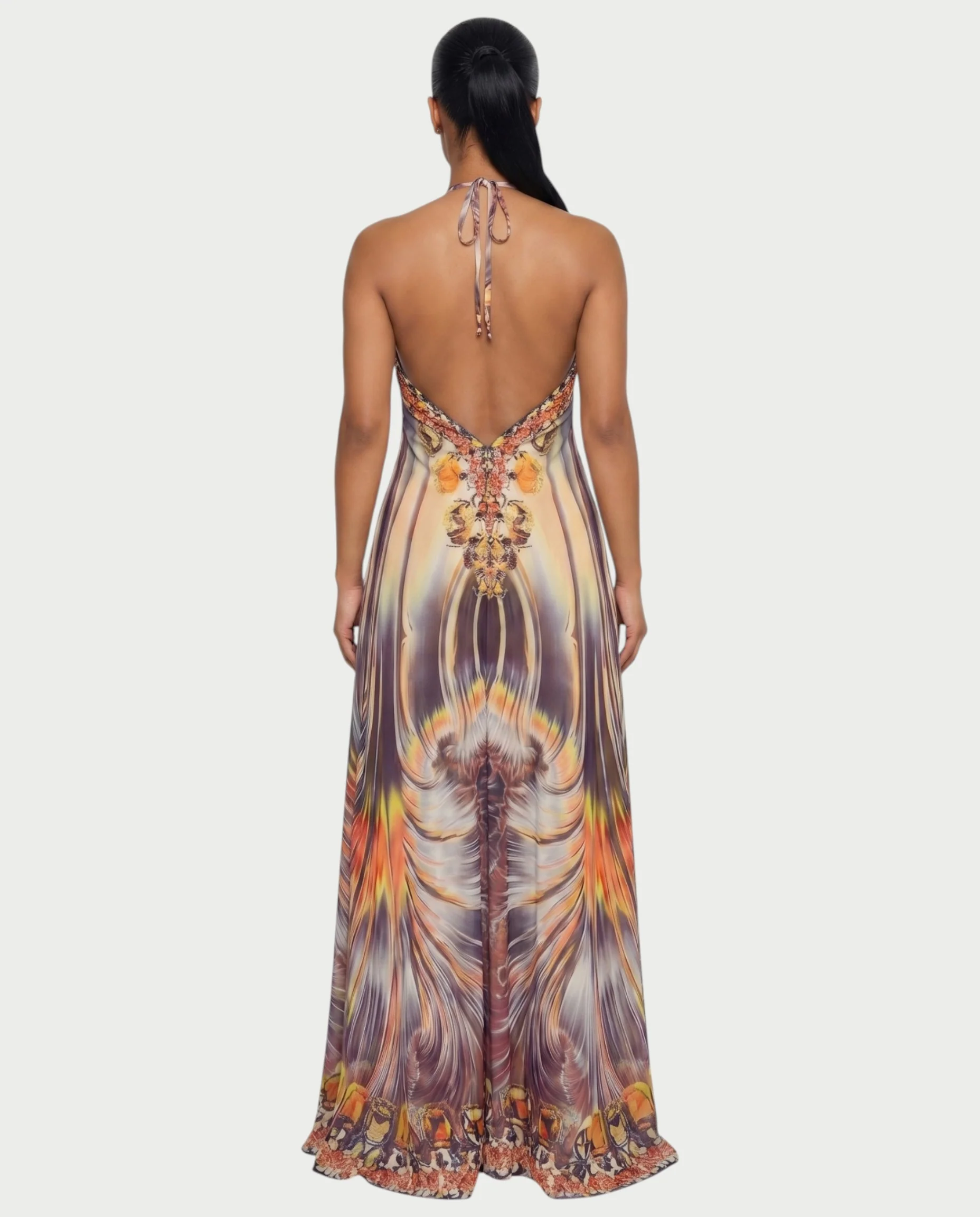 GENDA Feather Ombre Flowing Halter Maxi Dress - Image 2
