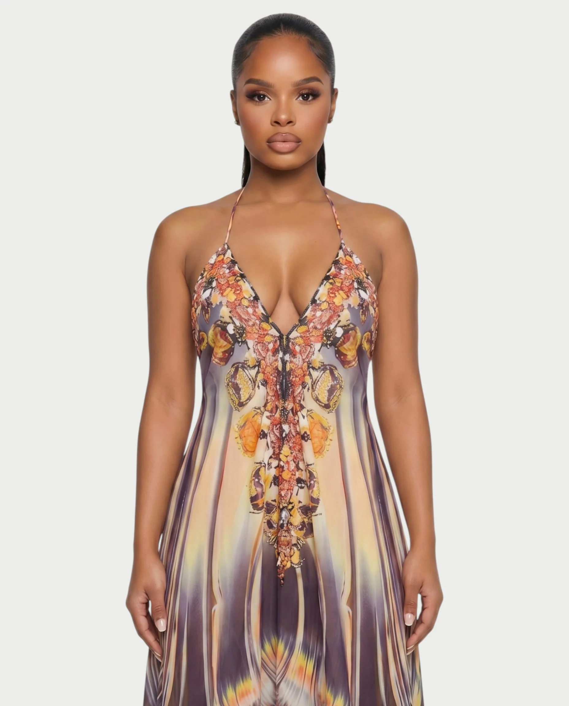 GENDA Feather Ombre Flowing Halter Maxi Dress - Image 4