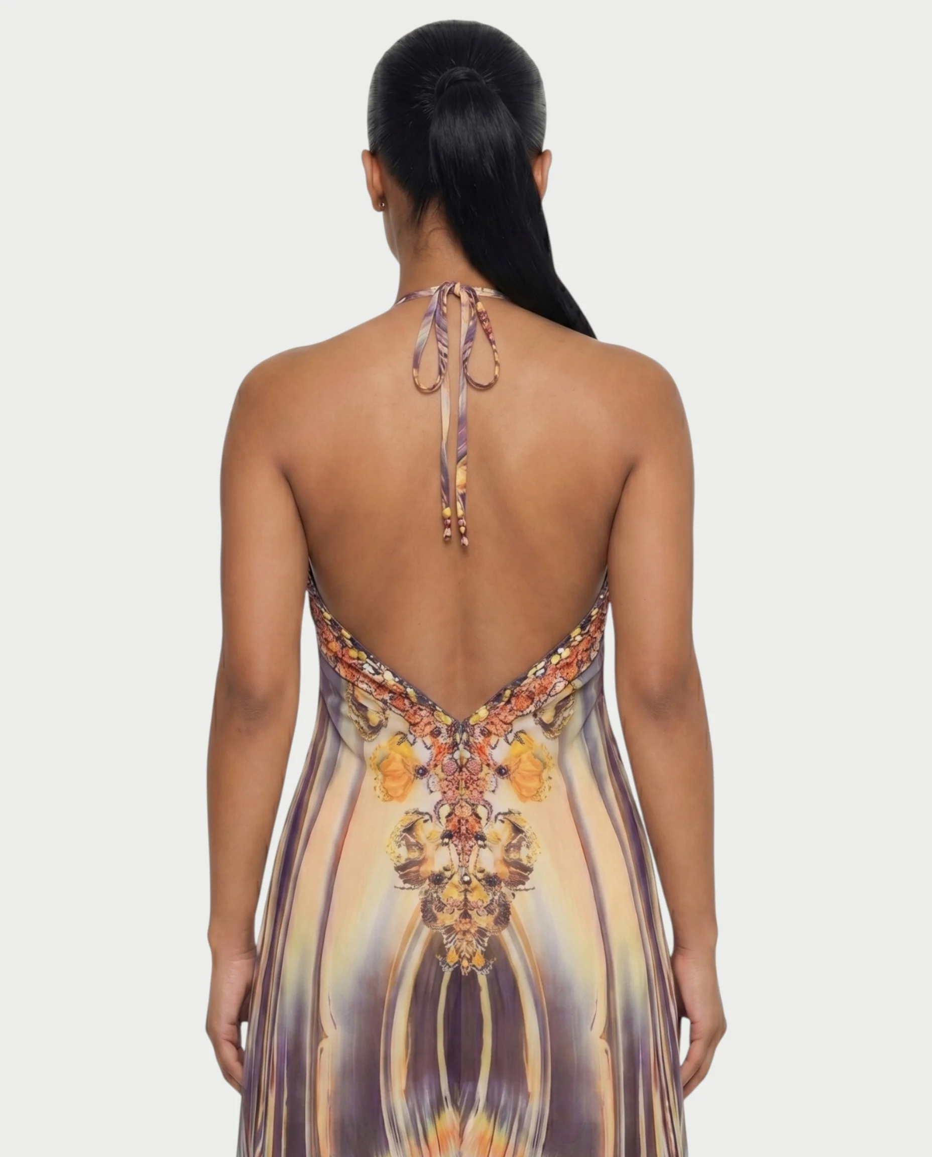 GENDA Feather Ombre Flowing Halter Maxi Dress - Image 5