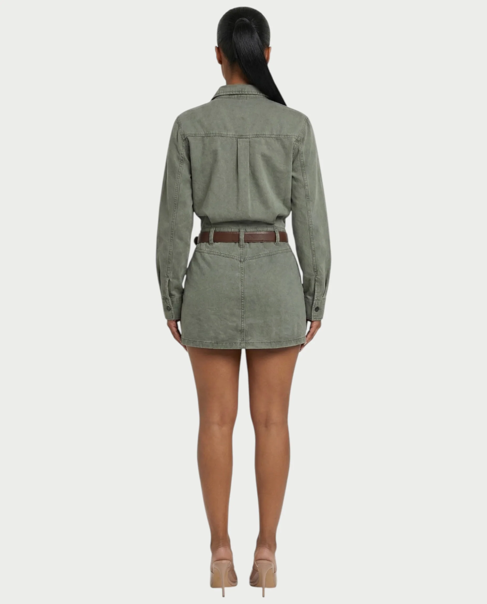 GENYA Denim Utility Pocket Button-Up Belted Mini Dress - Image 2
