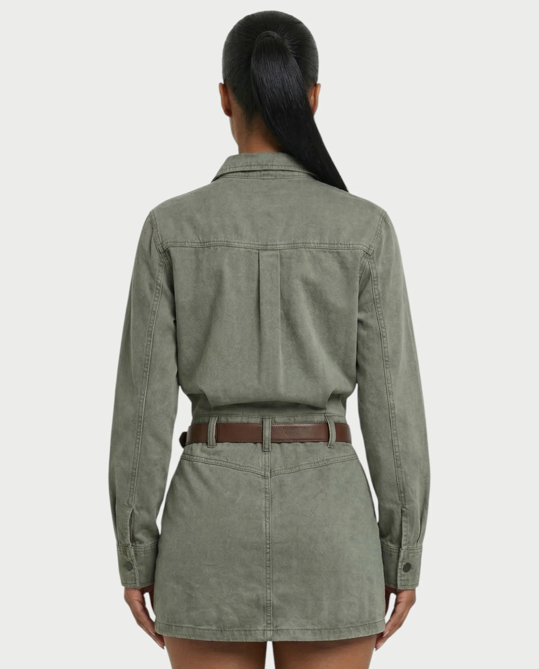 GENYA Denim Utility Pocket Button-Up Belted Mini Dress - Image 5