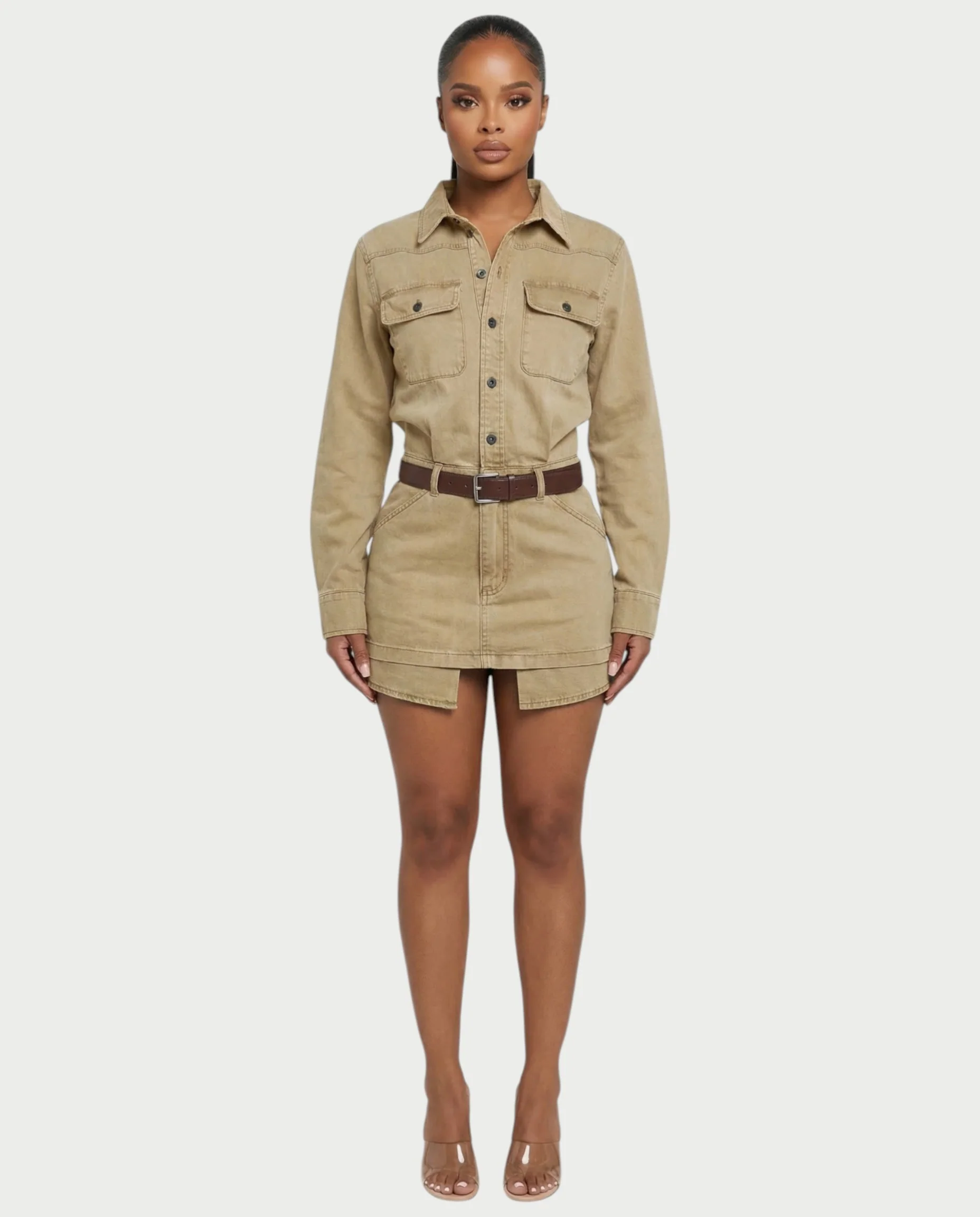 GENYA Denim Utility Pocket Button-Up Belted Mini Dress - Image 6