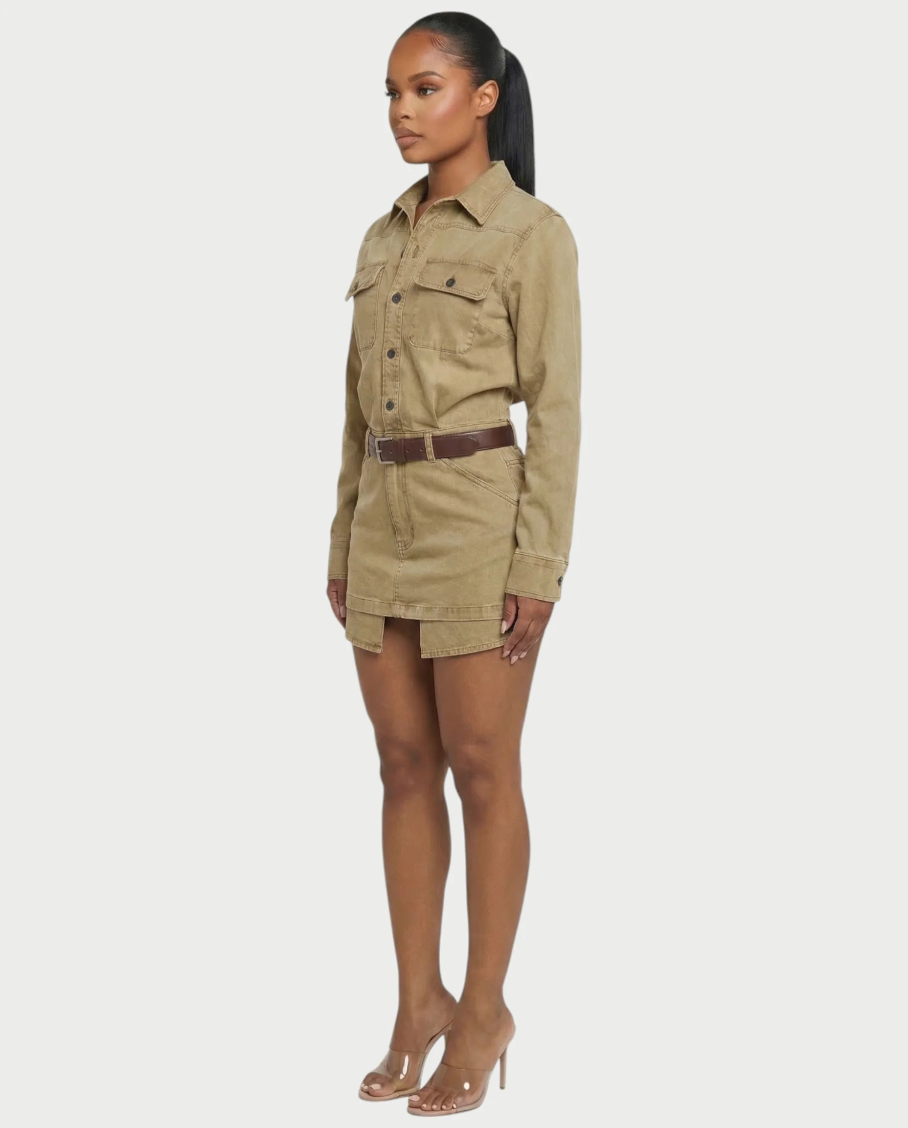 GENYA Denim Utility Pocket Button-Up Belted Mini Dress - Image 8