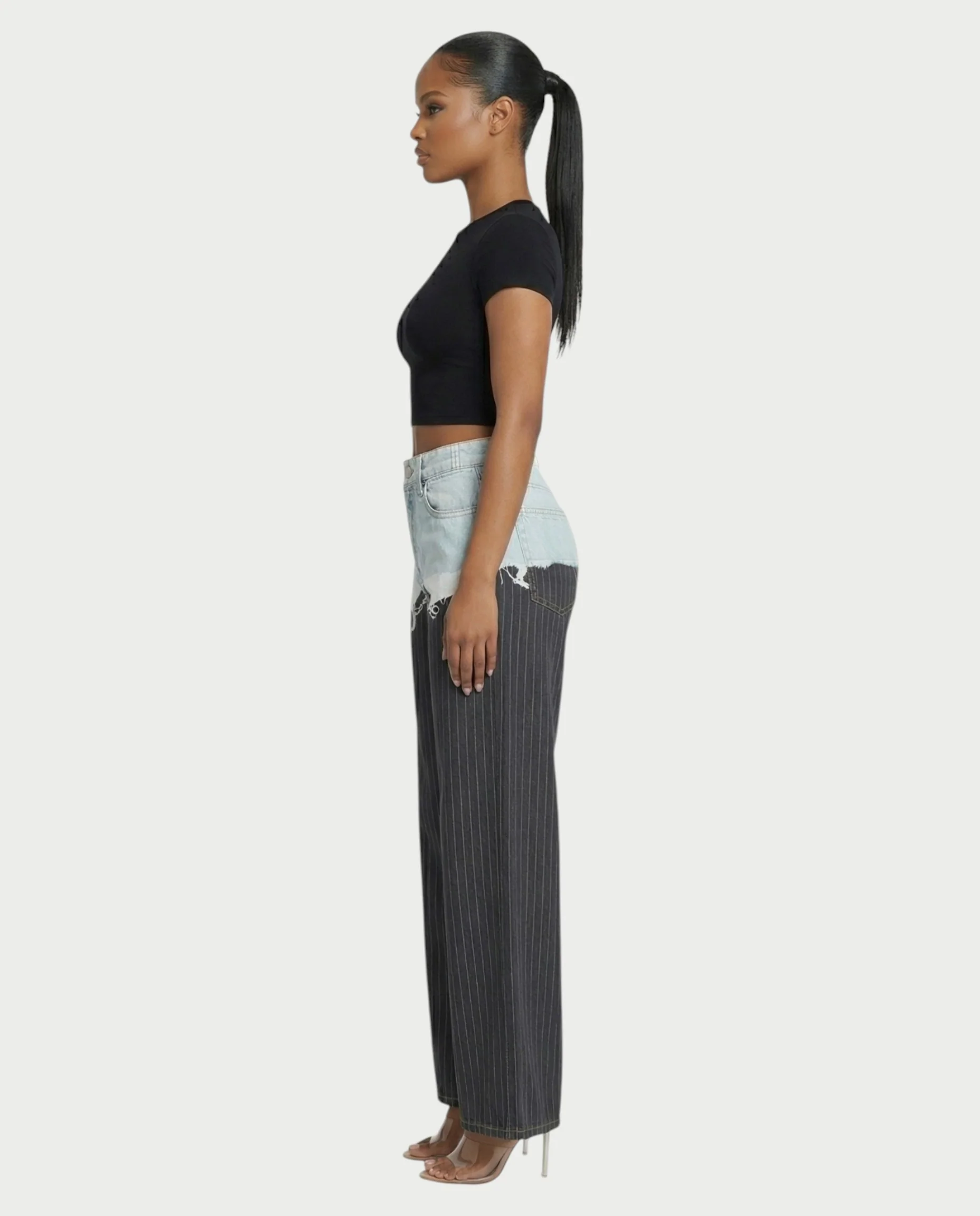 GIAZA Denim & Pinstripe Trouser Pants - Image 3