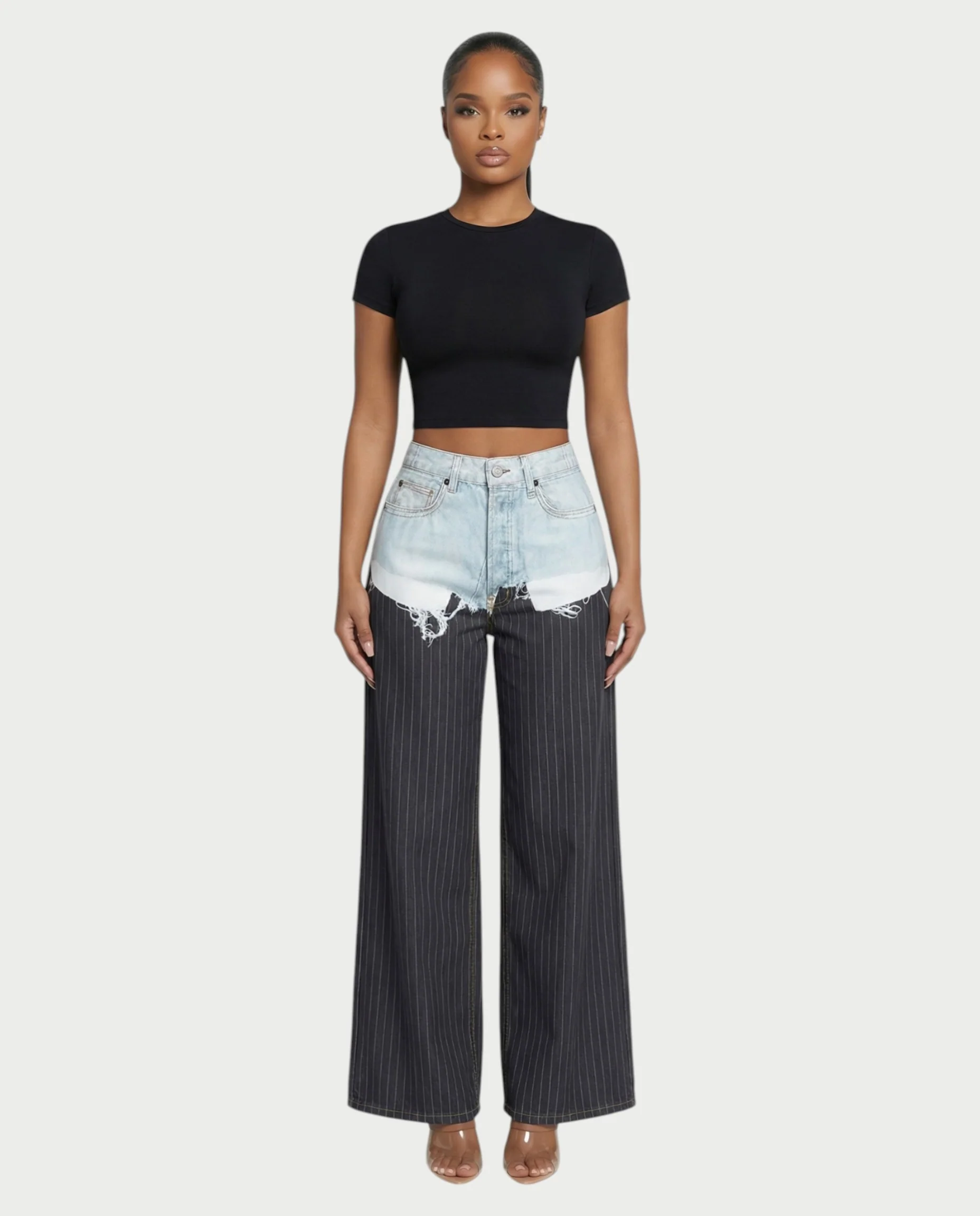 GIAZA Denim & Pinstripe Trouser Pants - Image 4