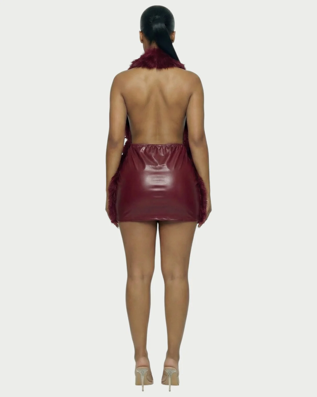 GIVELLE Faux Fur Trim Leather Mini Dress - Image 7