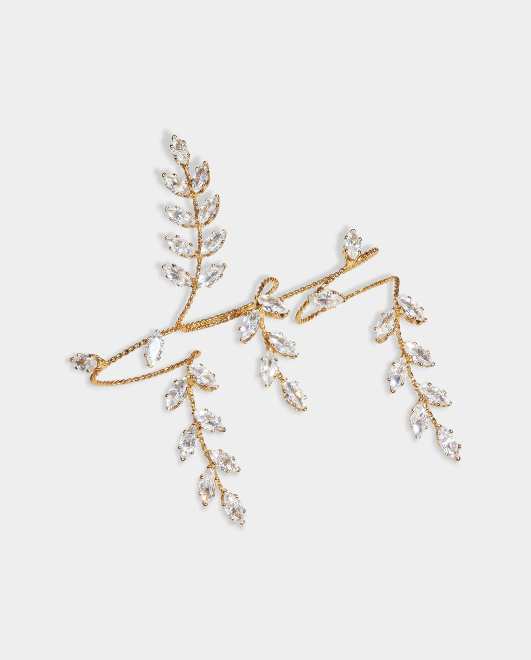 Gold Crystal Leaf Open Wrap Ring - Image 2