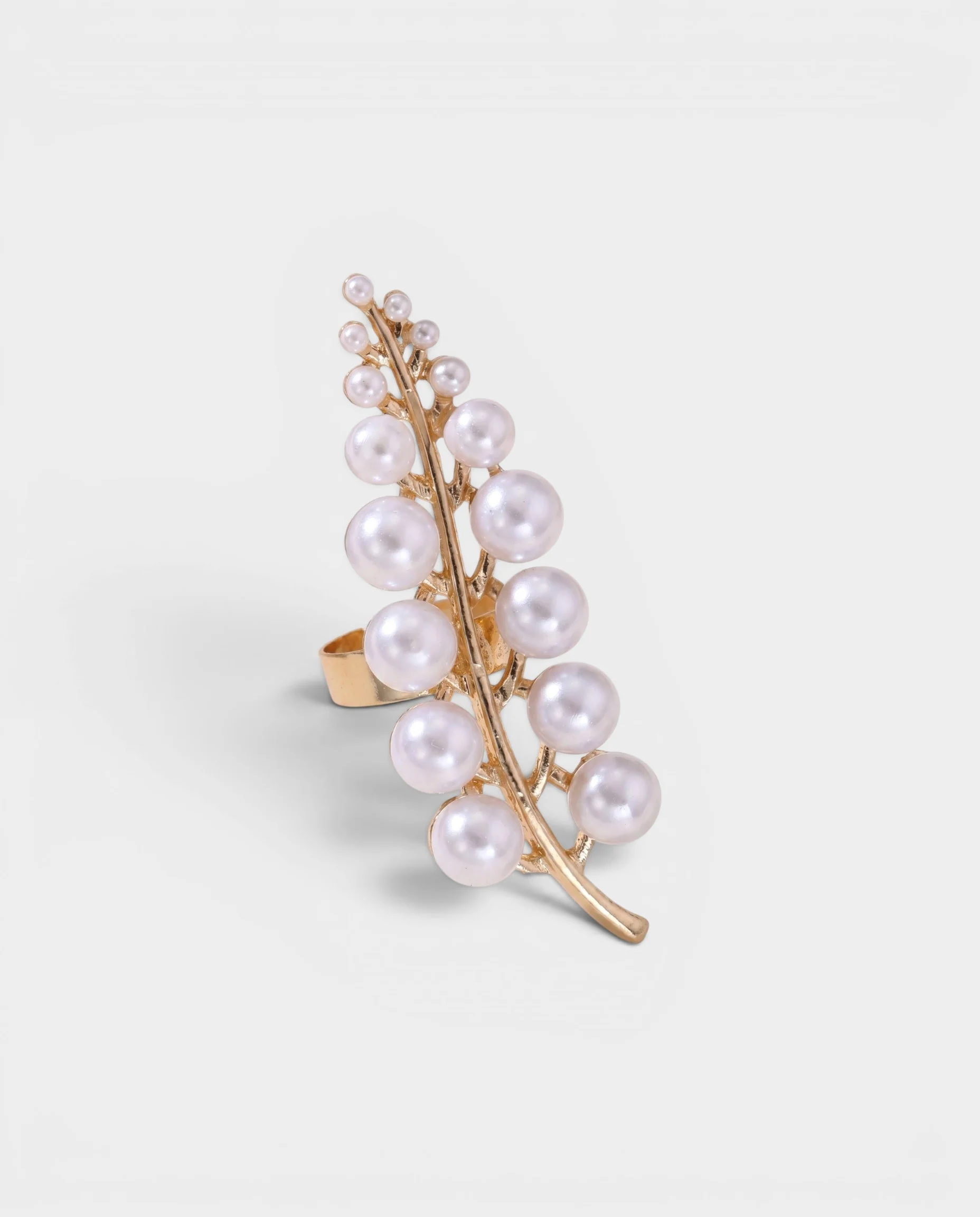 Gold Leaf Pearl Cluster Ring - Image 3