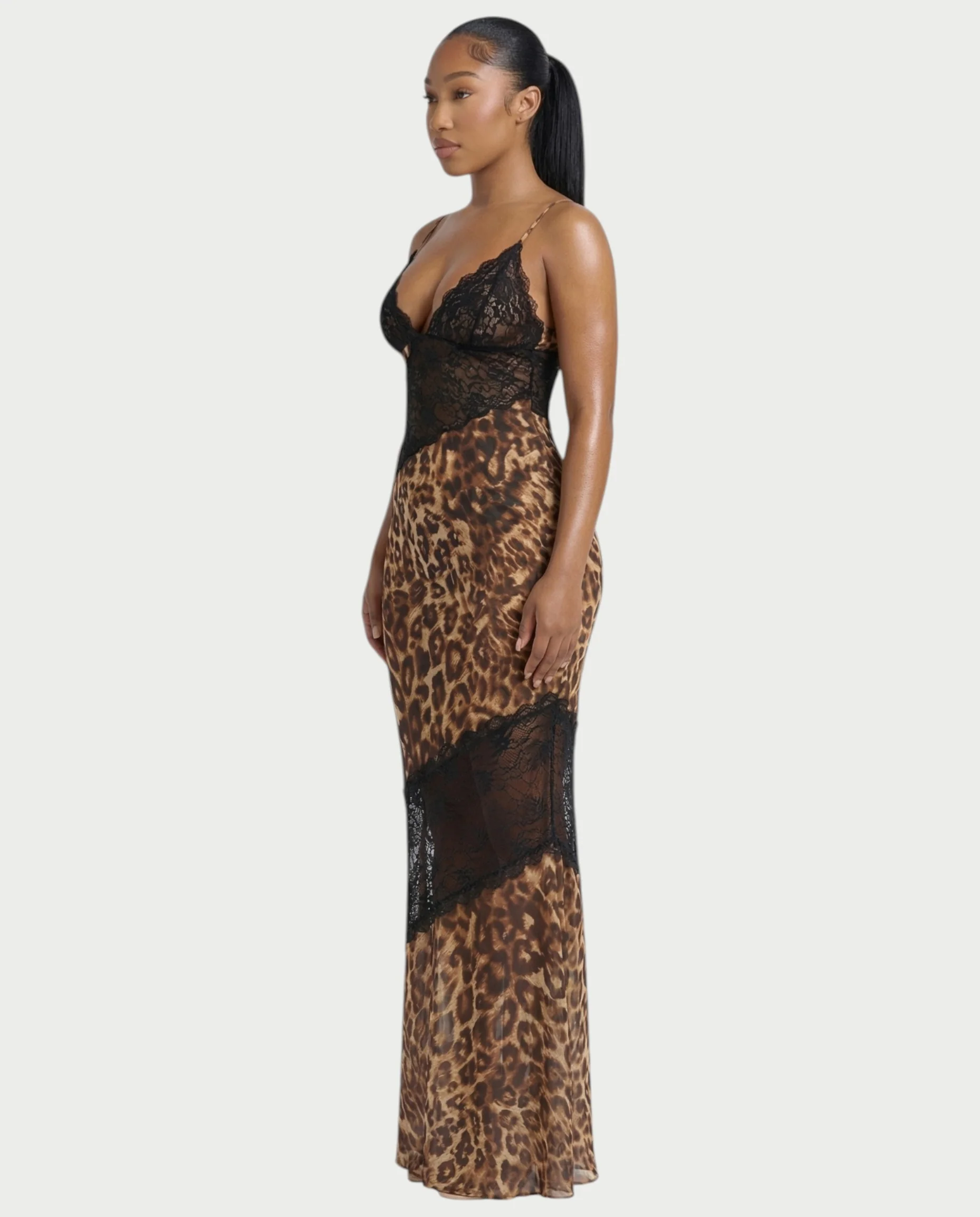 GRETA Leopard Lace Panel Sheer Maxi Dress - Image 3