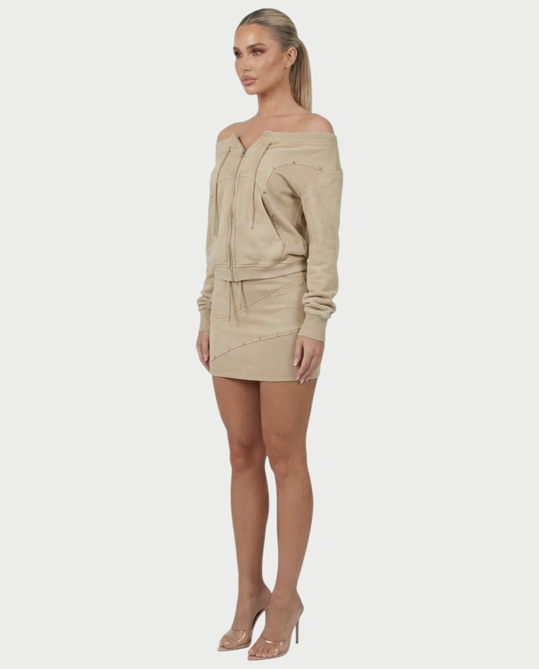 GWENY Retro Long-sleeved Studded Jacket & Skirt Set - Image 3