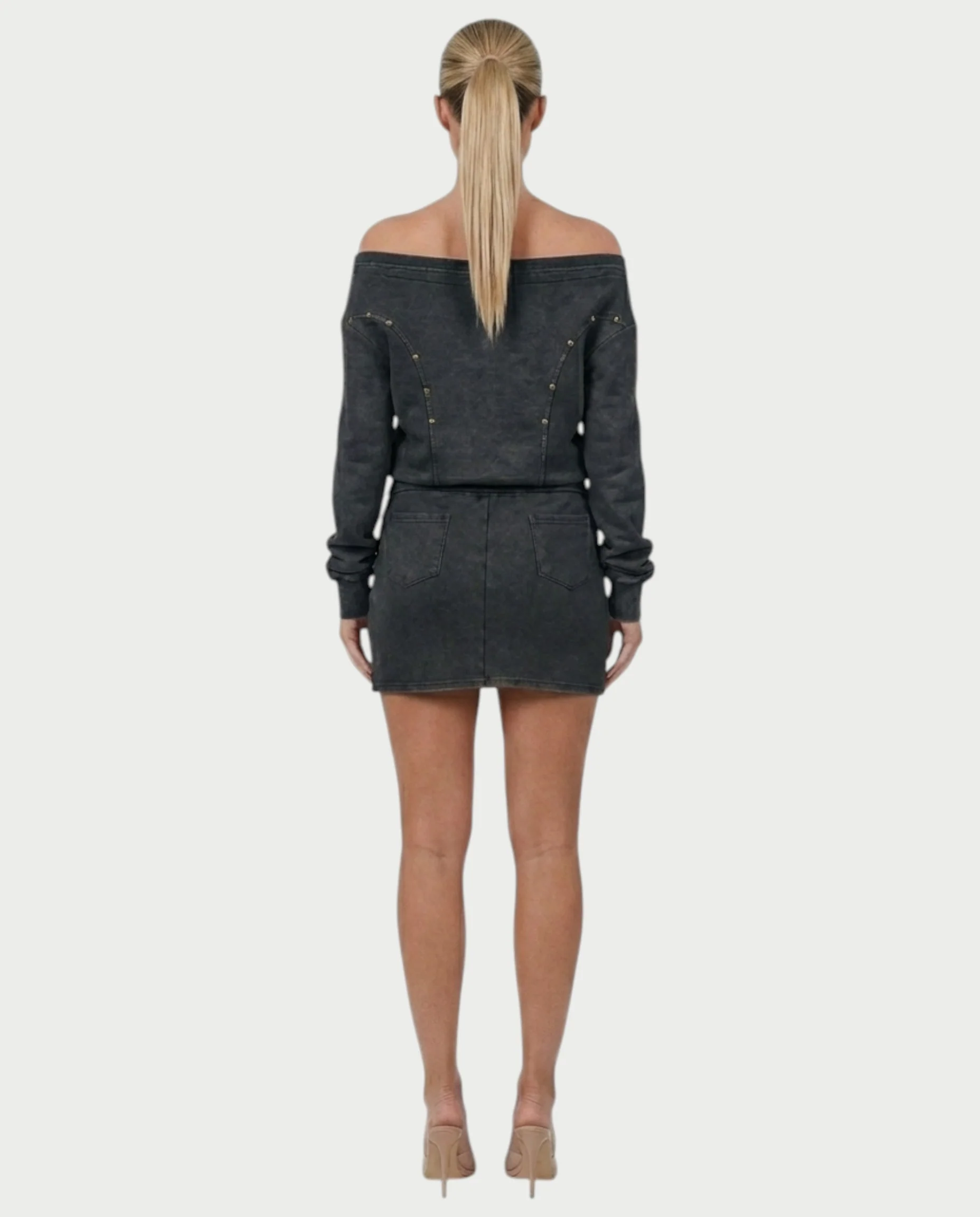 GWENY Retro Long-sleeved Studded Jacket & Skirt Set - Image 9