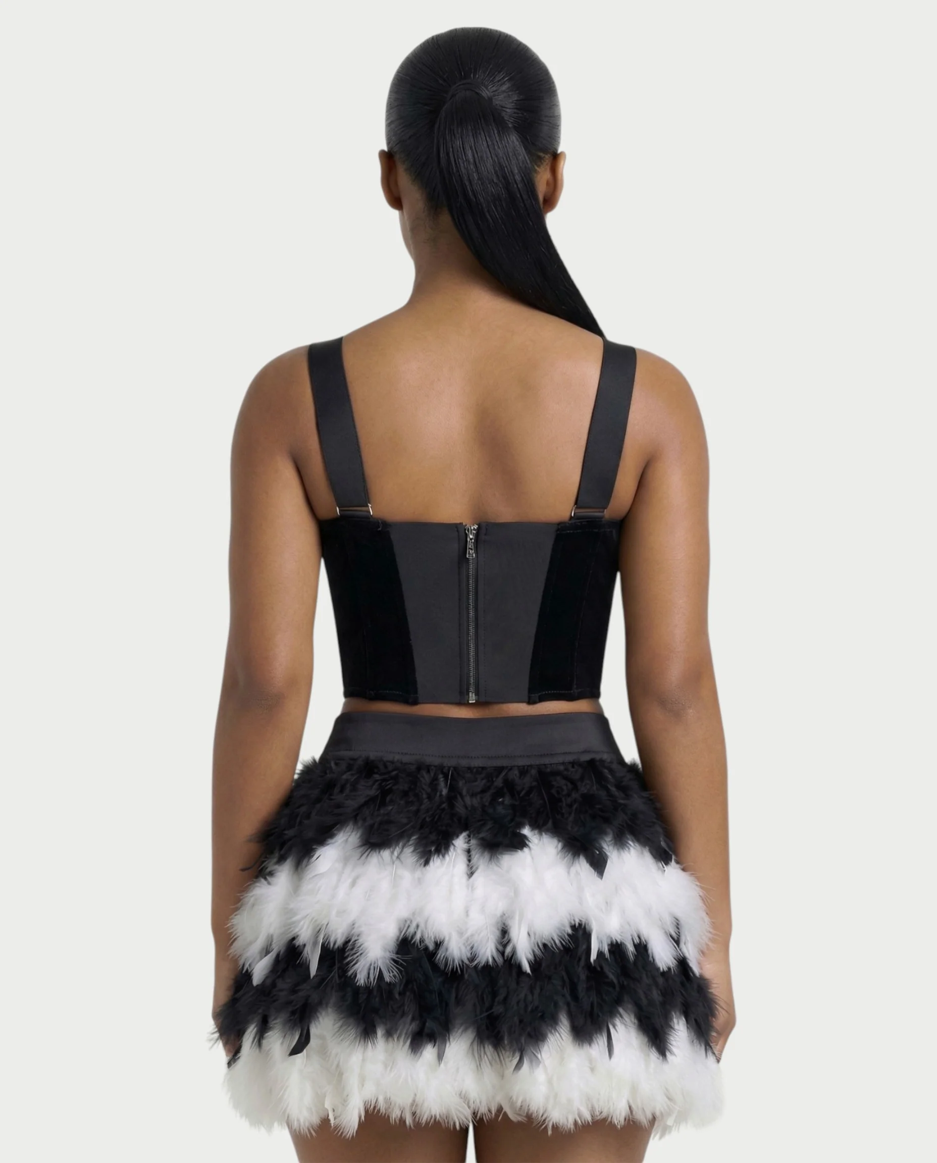 HALEYA Bow-Detail Corset Top & Feather Mini Skirt Set - Image 5
