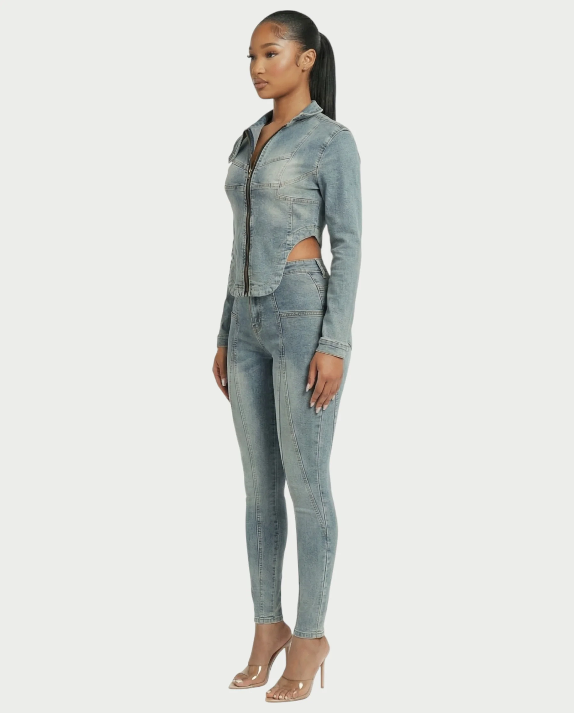 HARISHA Denim Zip-Up Top & Pants Set - Image 3