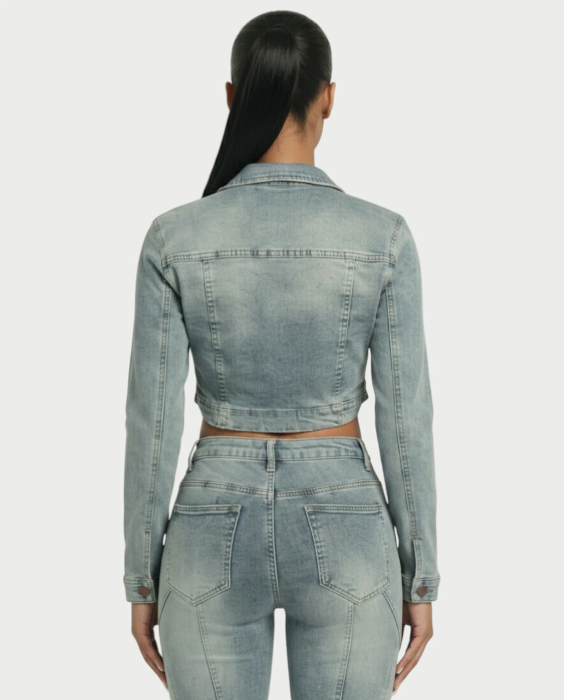 HARISHA Denim Zip-Up Top & Pants Set - Image 5