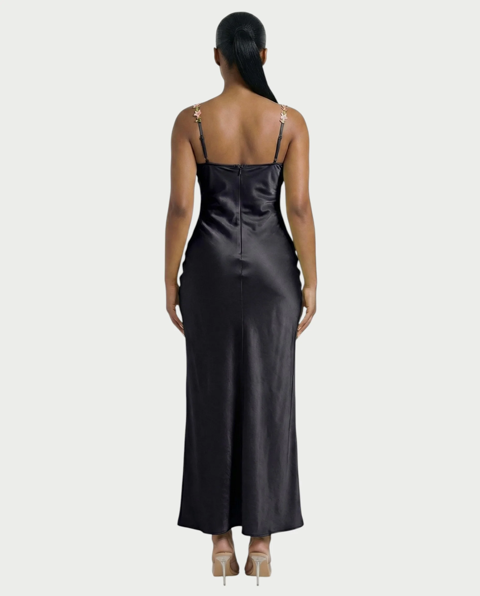 HARRIET Satin Floral Appliqué Maxi Dress - Image 17
