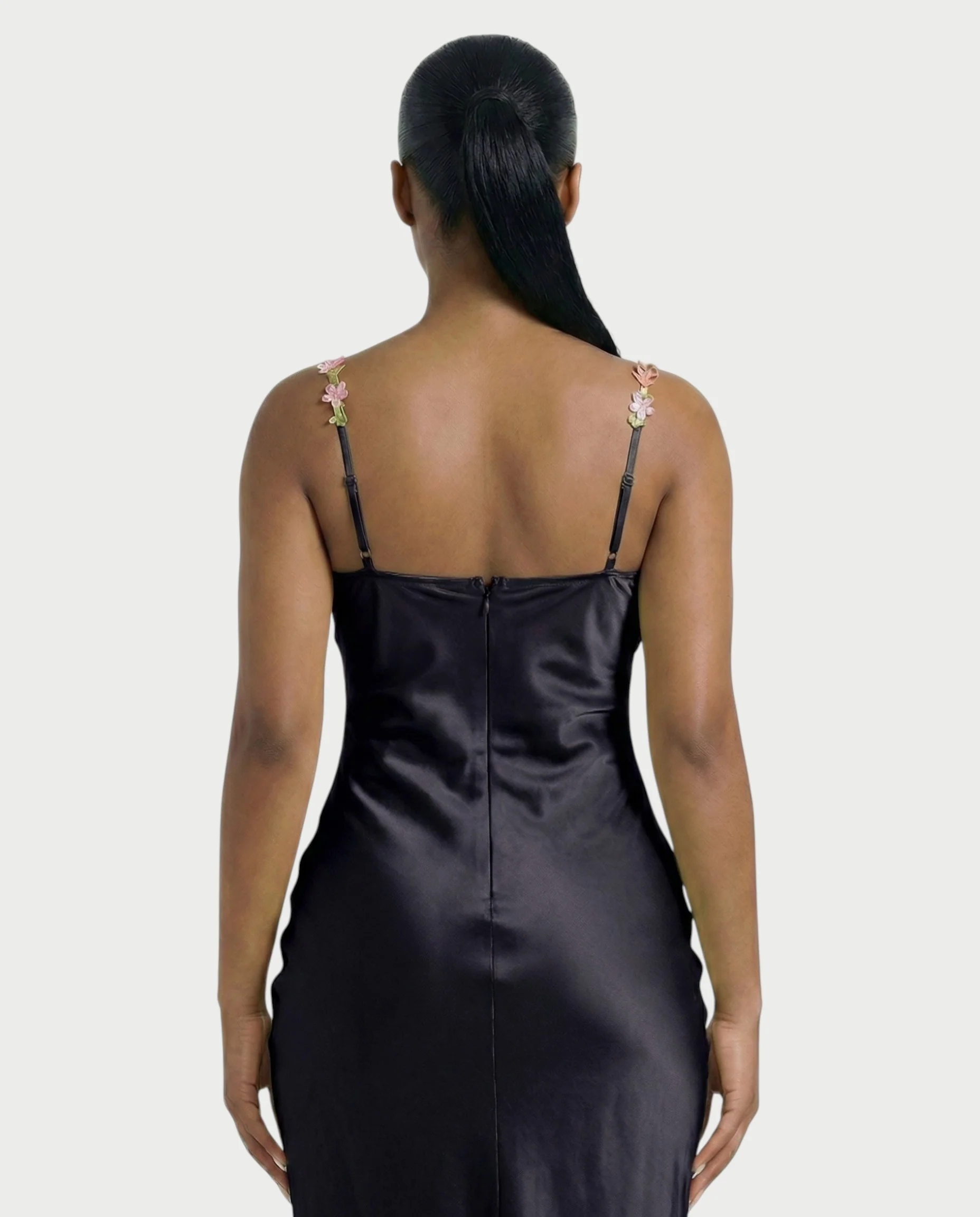 HARRIET Satin Floral Appliqué Maxi Dress - Image 20