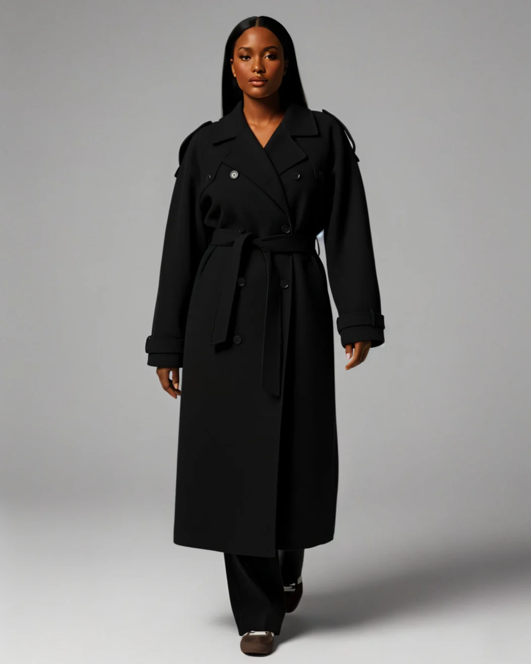 HATICE Belted Wool Trench Coat - Image 5