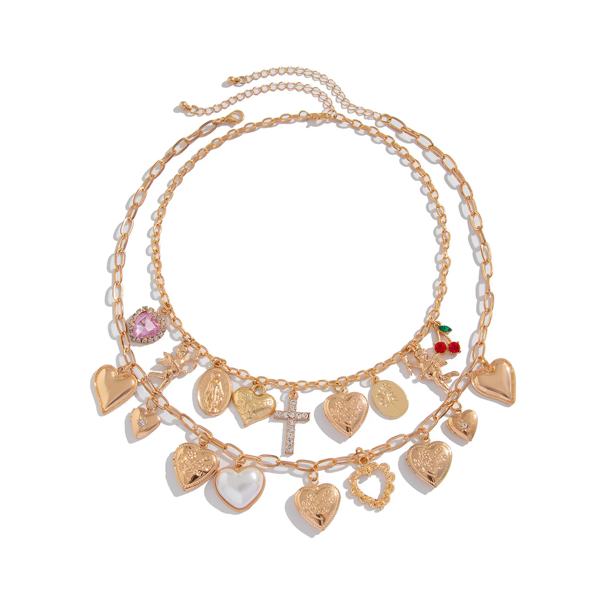 Heart Cross Layered Gold Necklace Set - Image 3