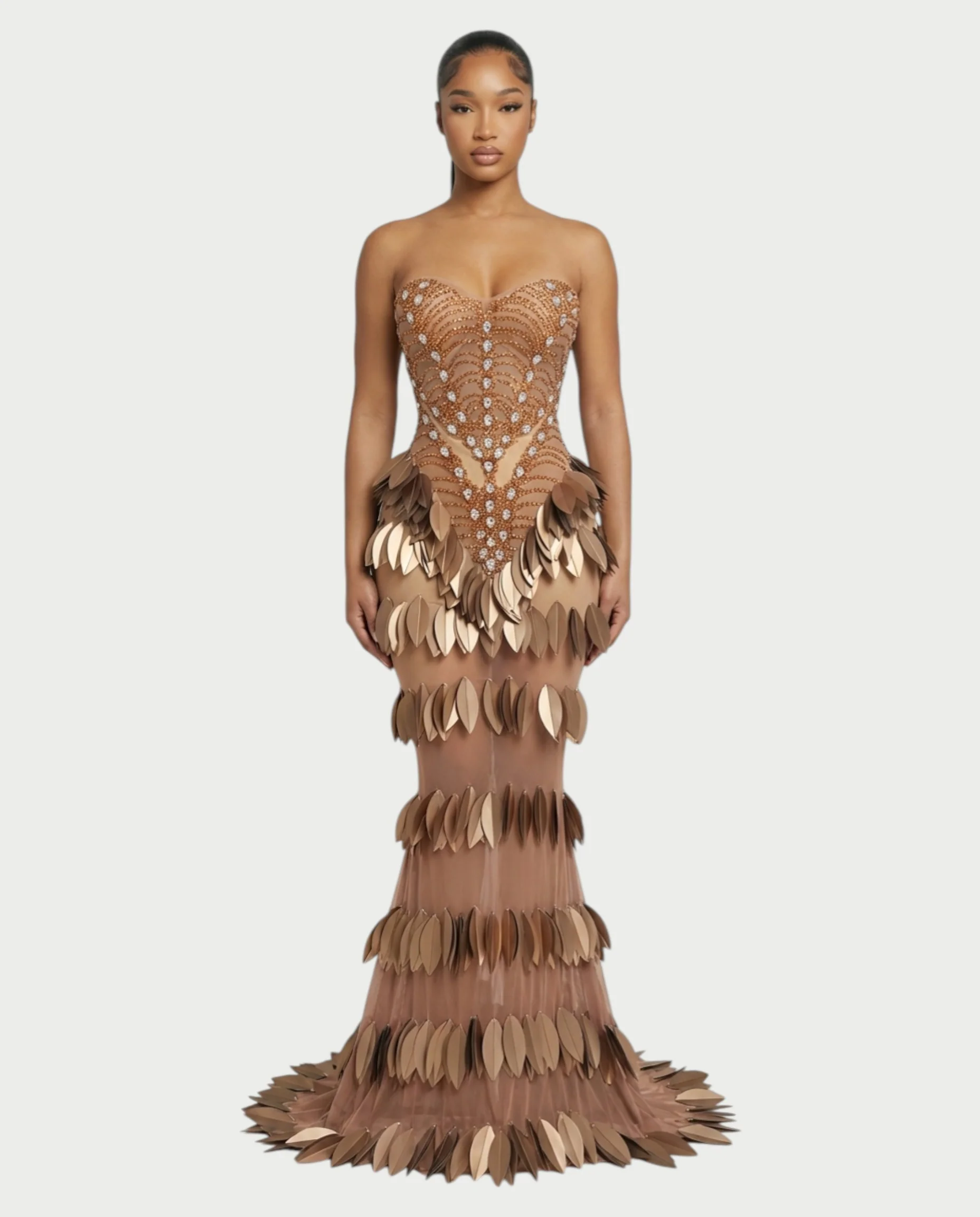HELIA Golden Leaf Diamond Maxi Dress