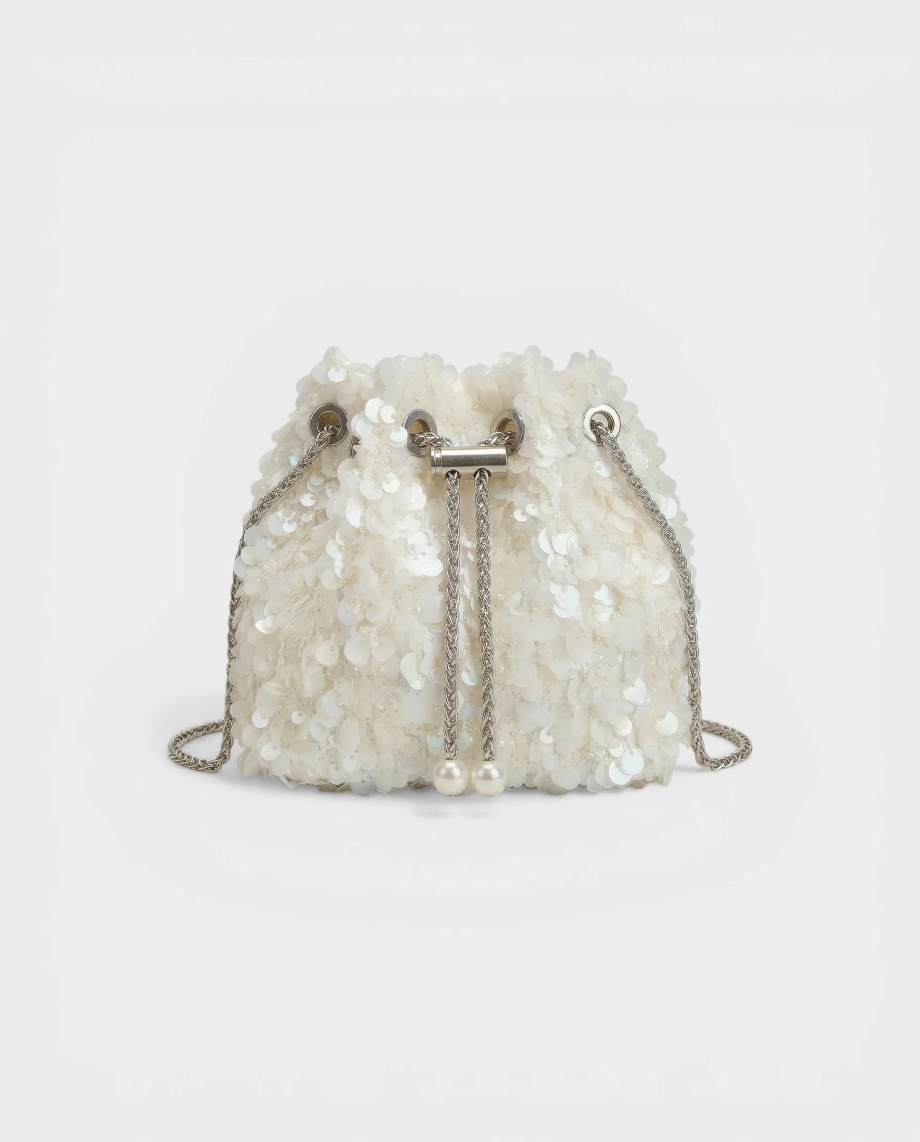 HELYN Pearl Chain Sequin Bucket Bag