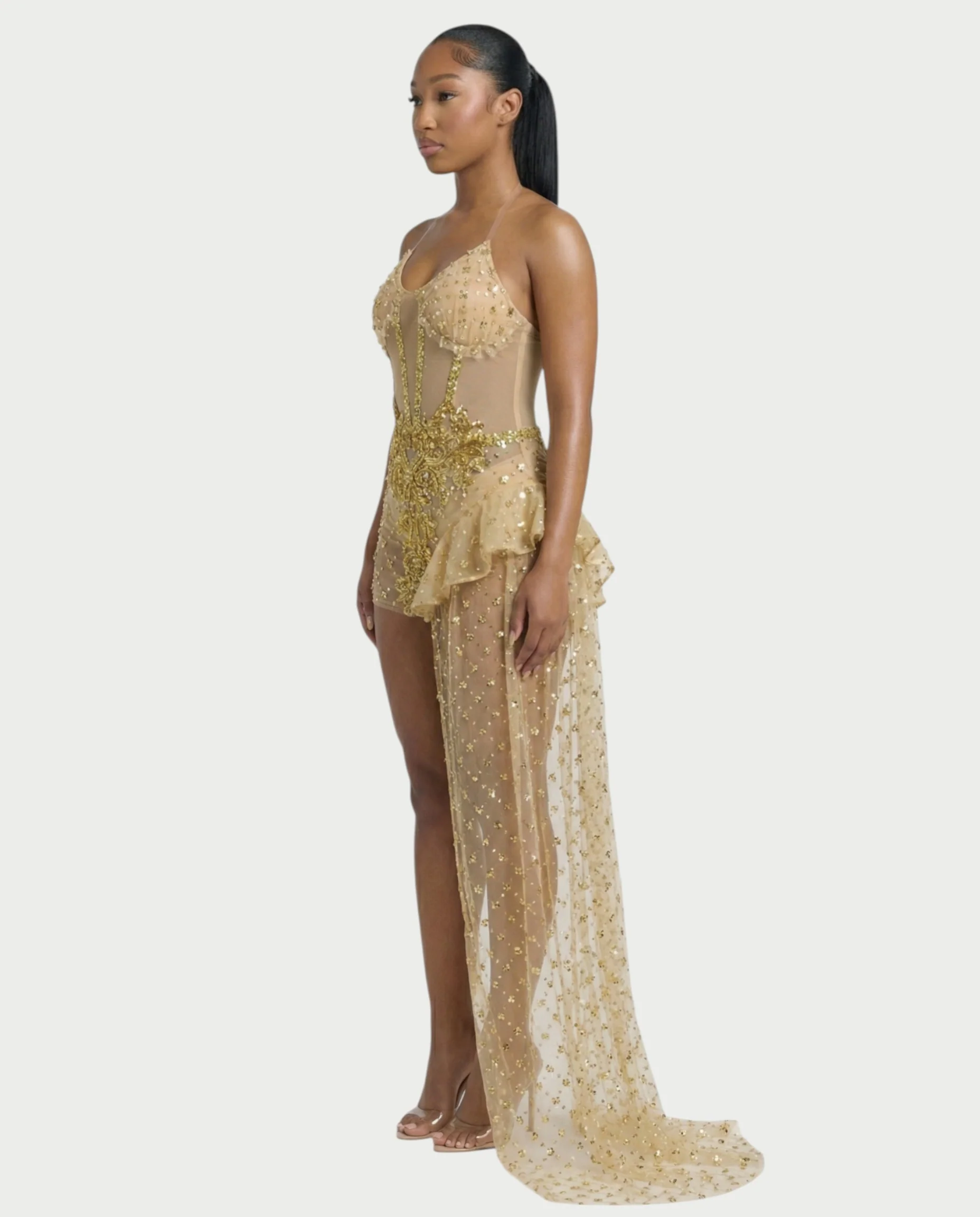 HESUYA Side Tulle Sequin Mini Dress - Image 3
