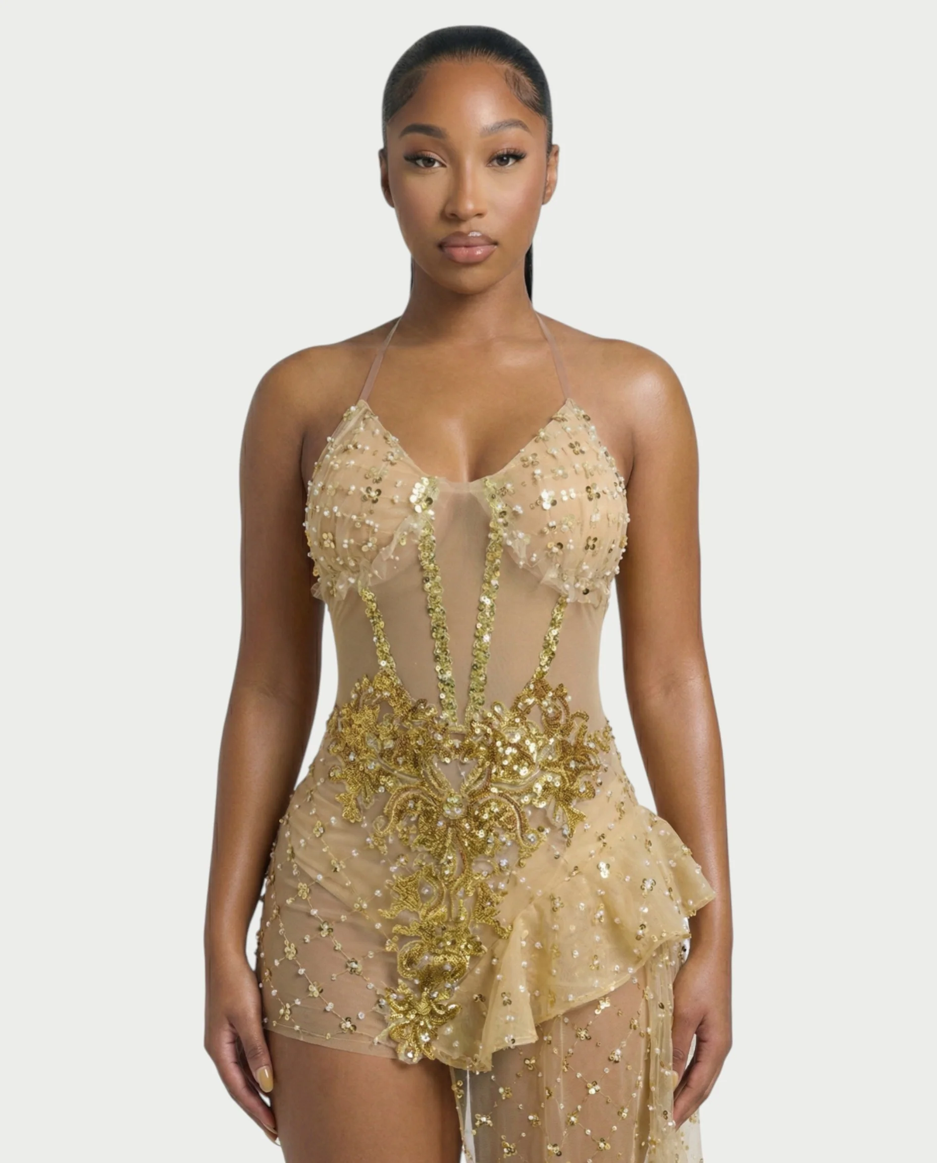 HESUYA Side Tulle Sequin Mini Dress - Image 4