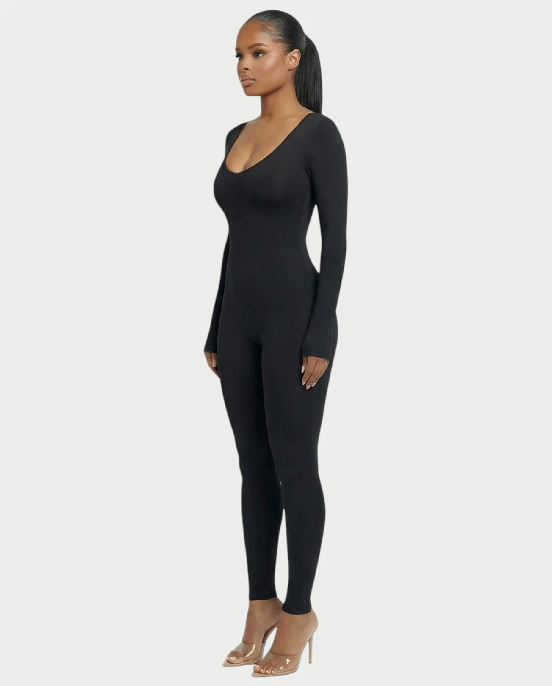 HINNA Plunge Neck Long Sleeve Jumpsuit - Image 3