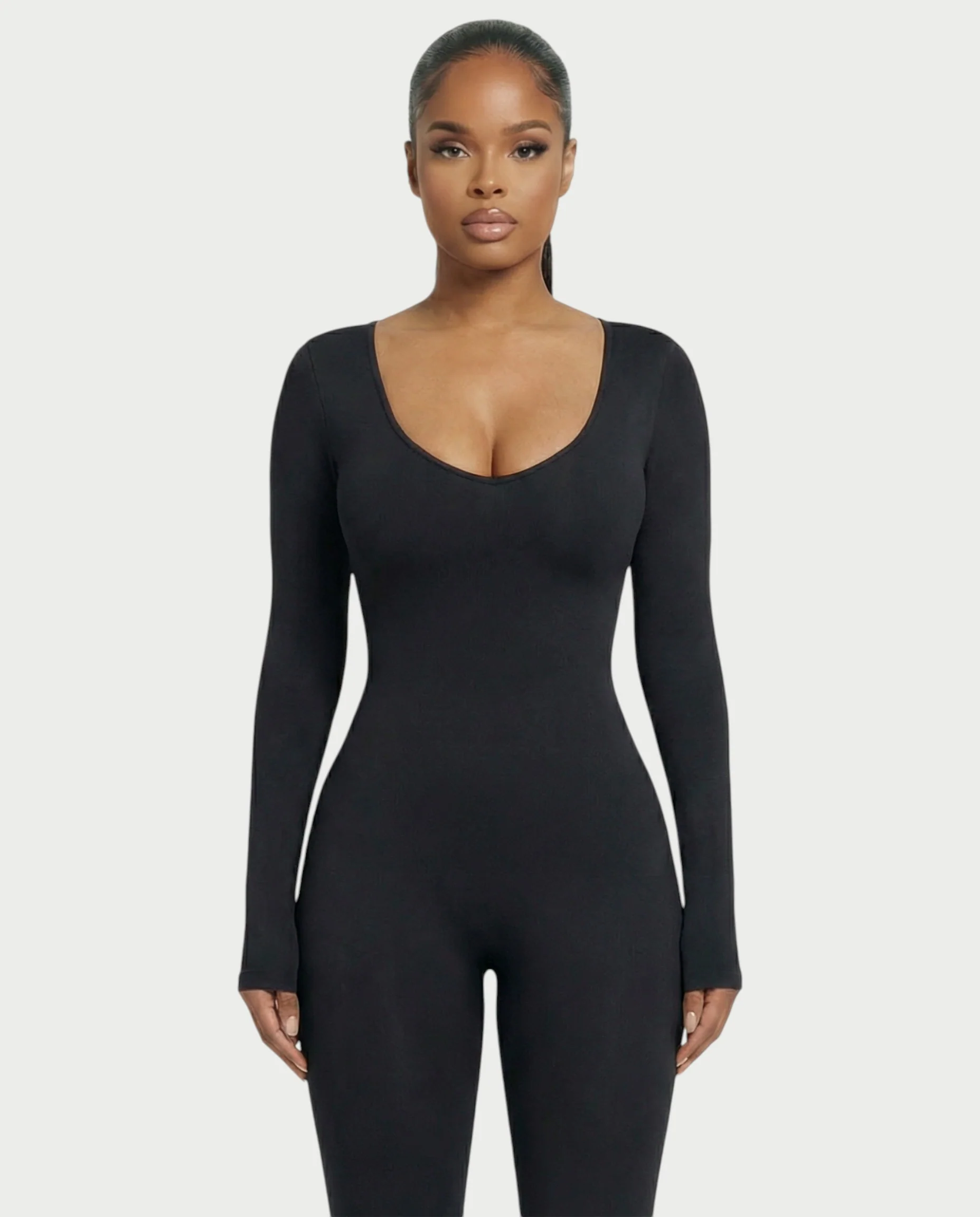 HINNA Plunge Neck Long Sleeve Jumpsuit - Image 4
