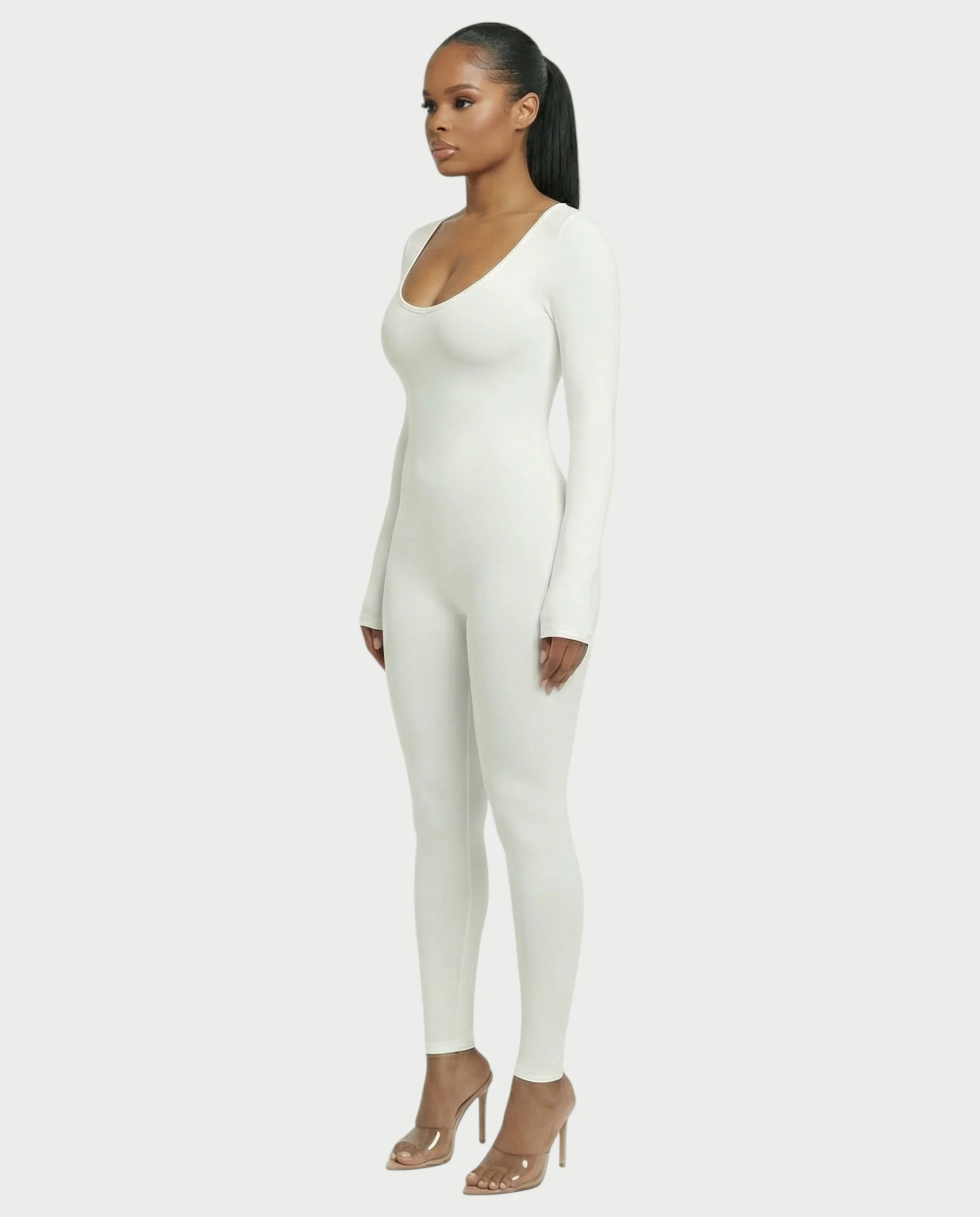 HINNA Plunge Neck Long Sleeve Jumpsuit - Image 9
