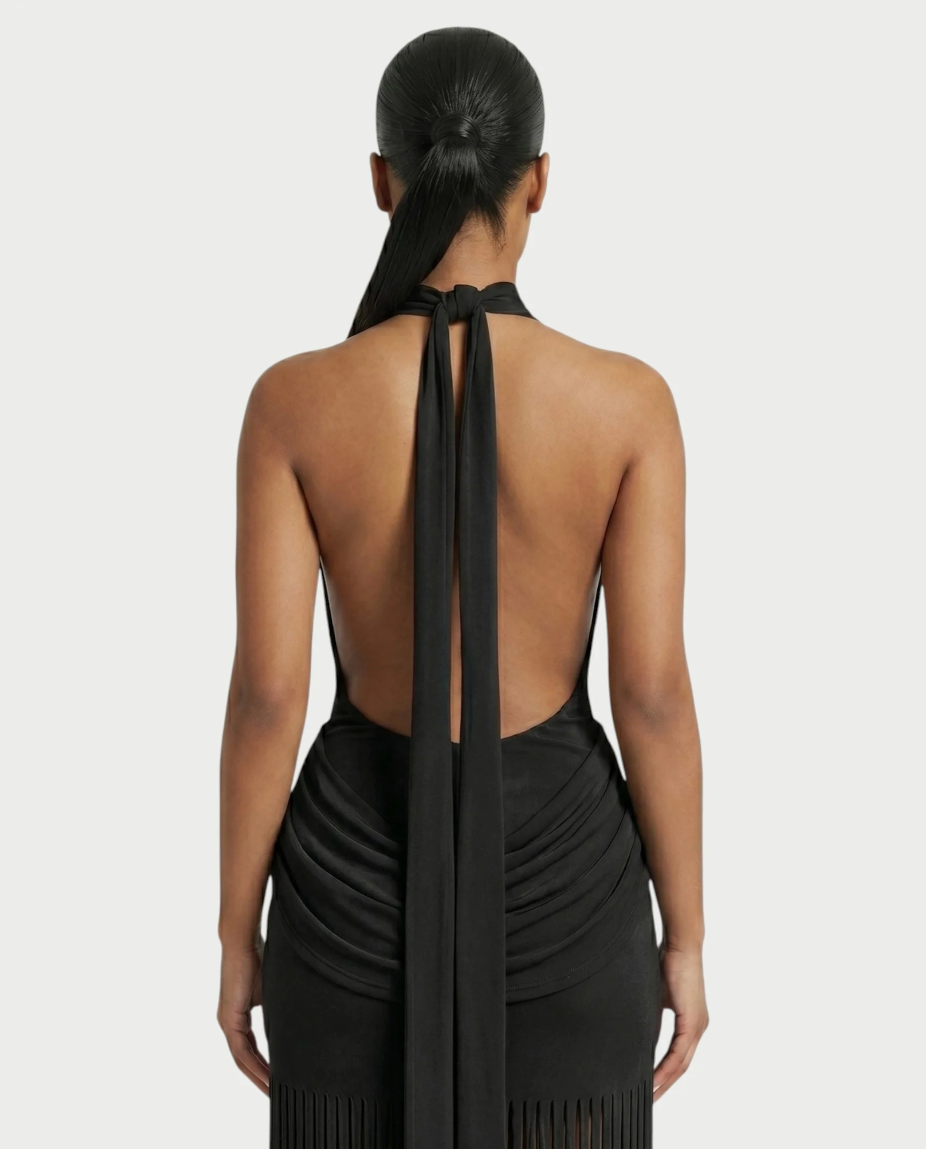 HIRANA Halter Neck Draped Fringe Maxi Dress - Image 10