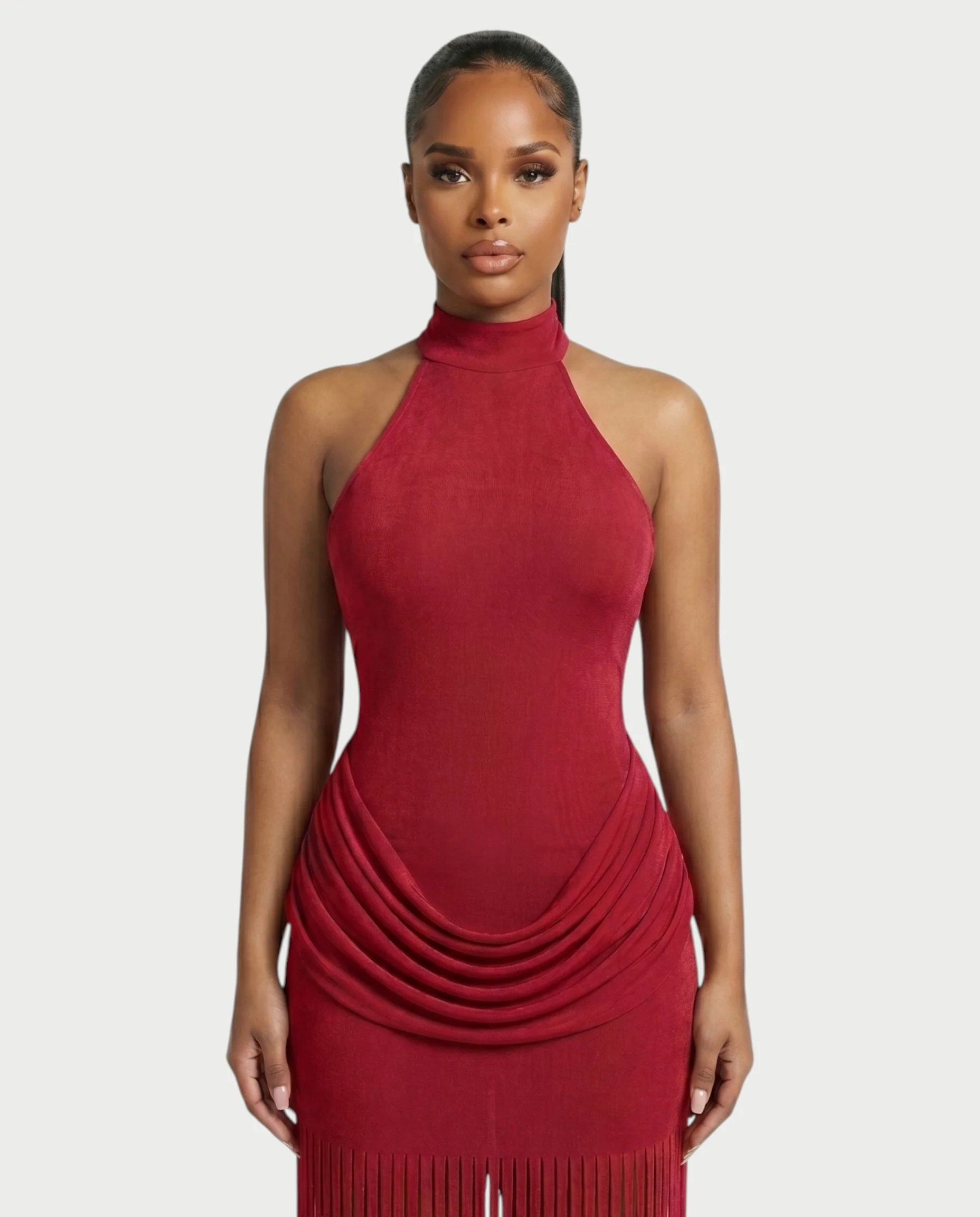 HIRANA Halter Neck Draped Fringe Maxi Dress - Image 14