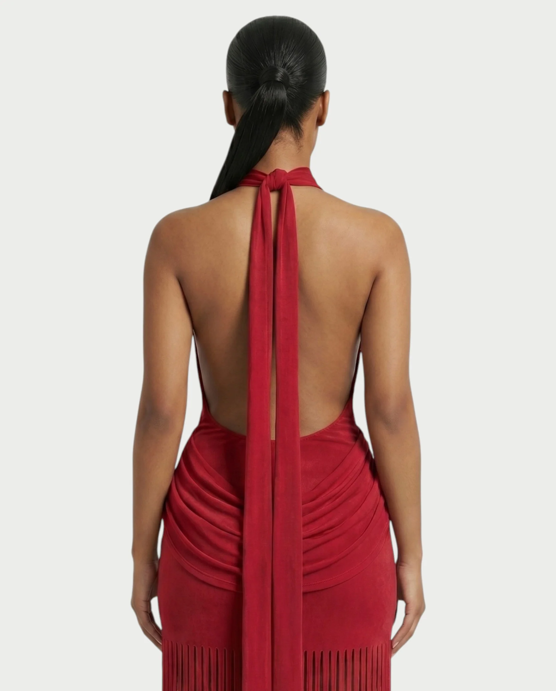 HIRANA Halter Neck Draped Fringe Maxi Dress - Image 15