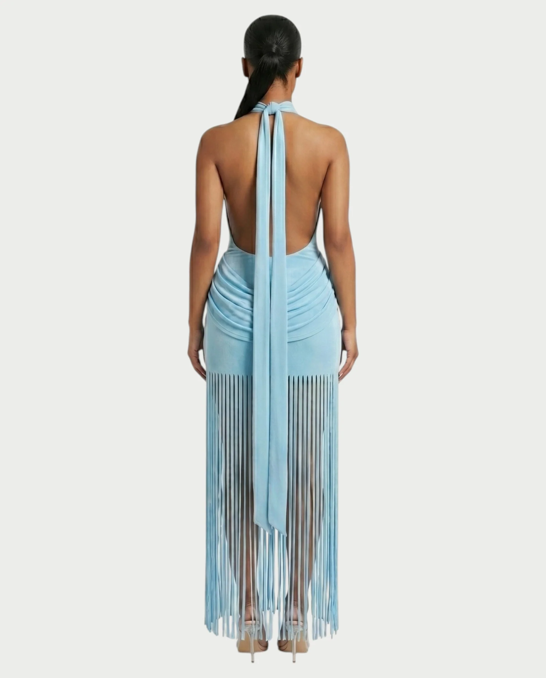 HIRANA Halter Neck Draped Fringe Maxi Dress - Image 2