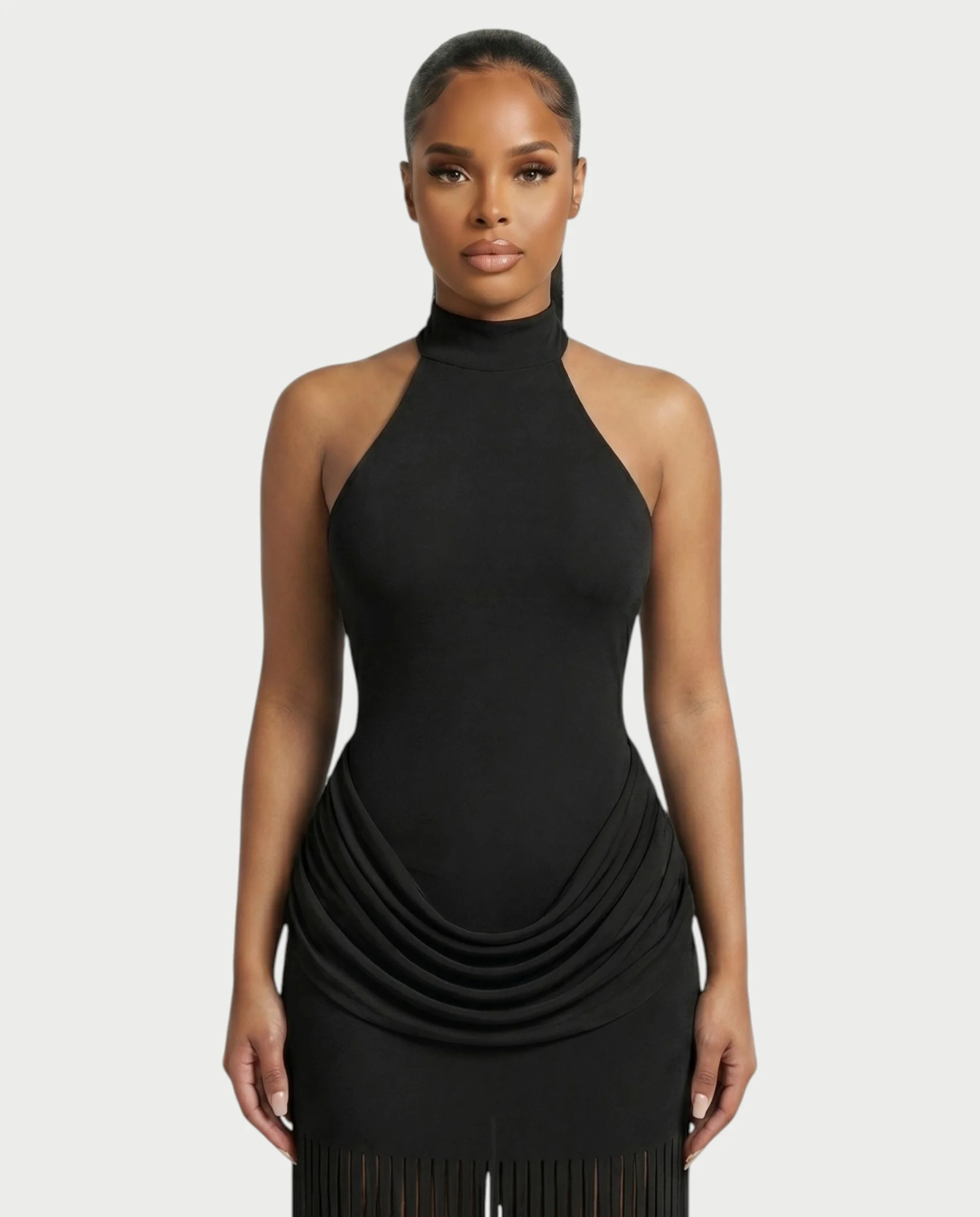 HIRANA Halter Neck Draped Fringe Maxi Dress - Image 9