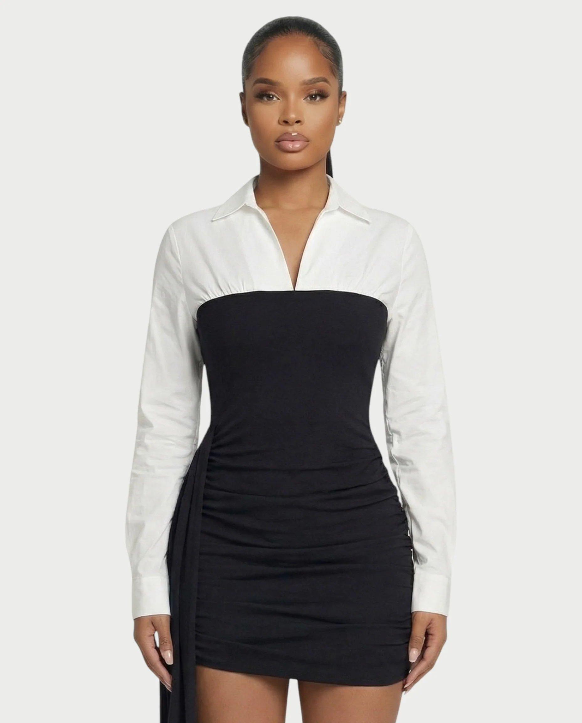 HOLLIS Two-Tone Side Drape Mini Dress - Image 4