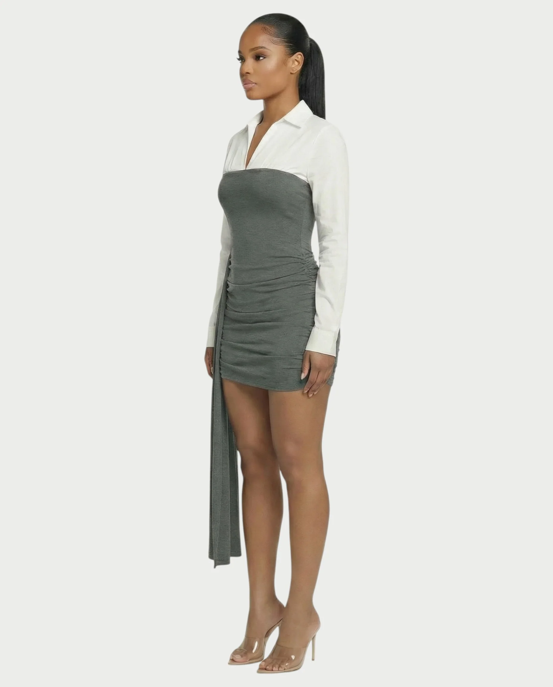HOLLIS Two-Tone Side Drape Mini Dress - Image 8