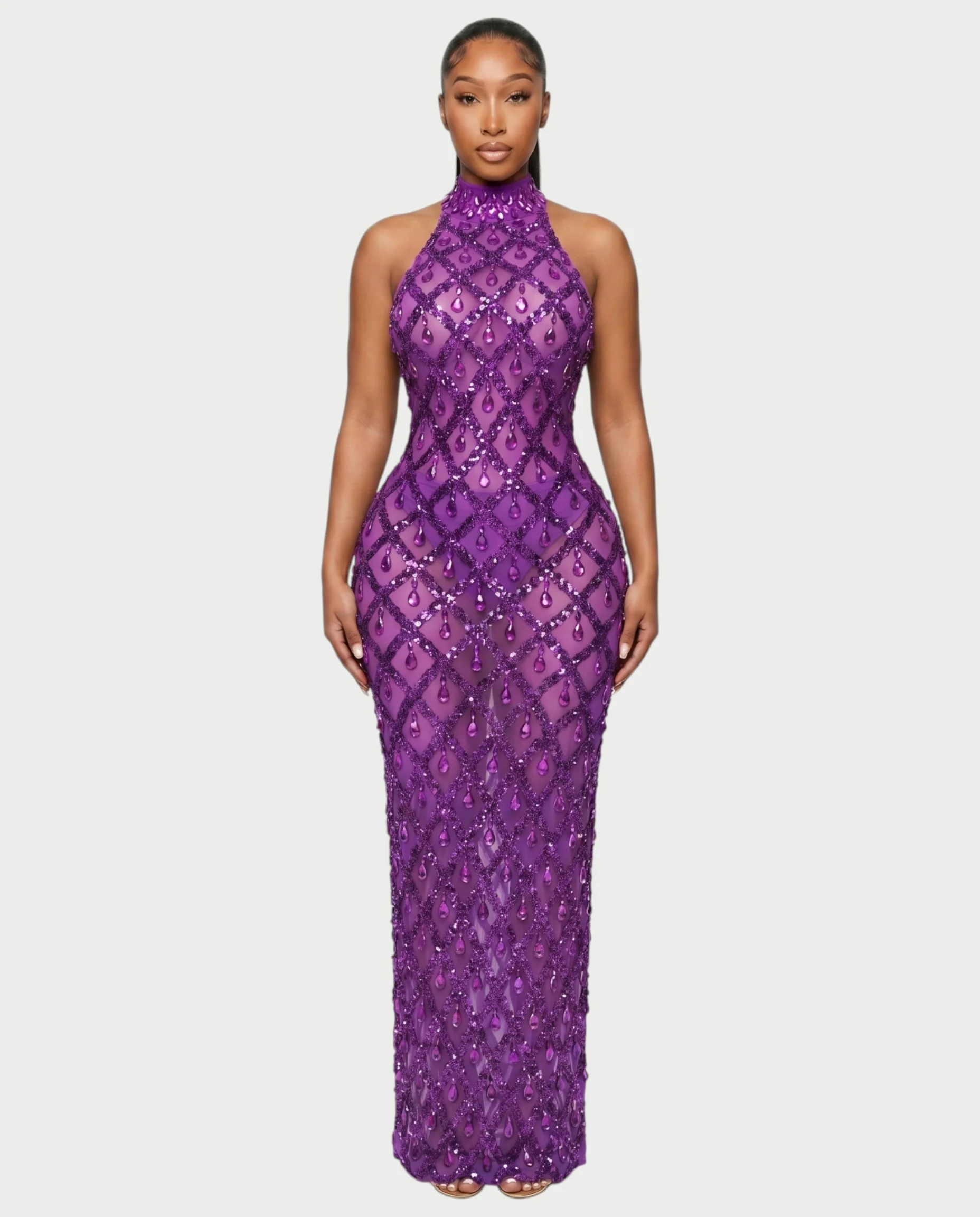 HOPE High Neck Tear Drop Rhinestone Maxi Dress - Image 11