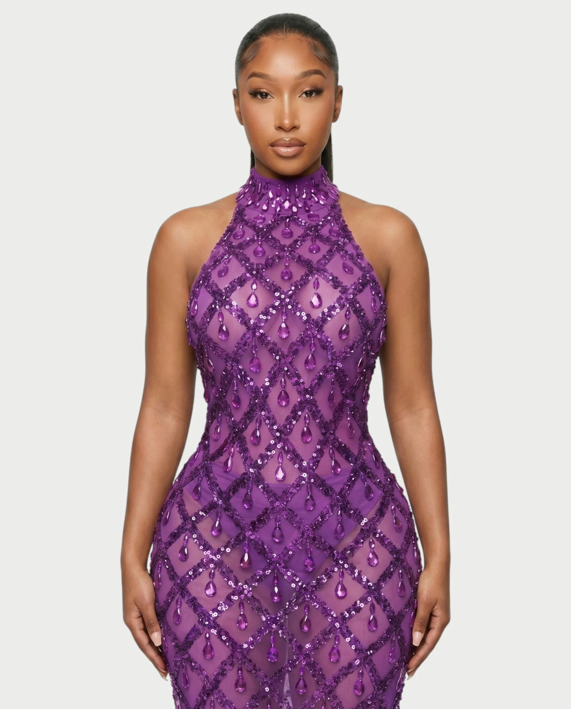 HOPE High Neck Tear Drop Rhinestone Maxi Dress - Image 14