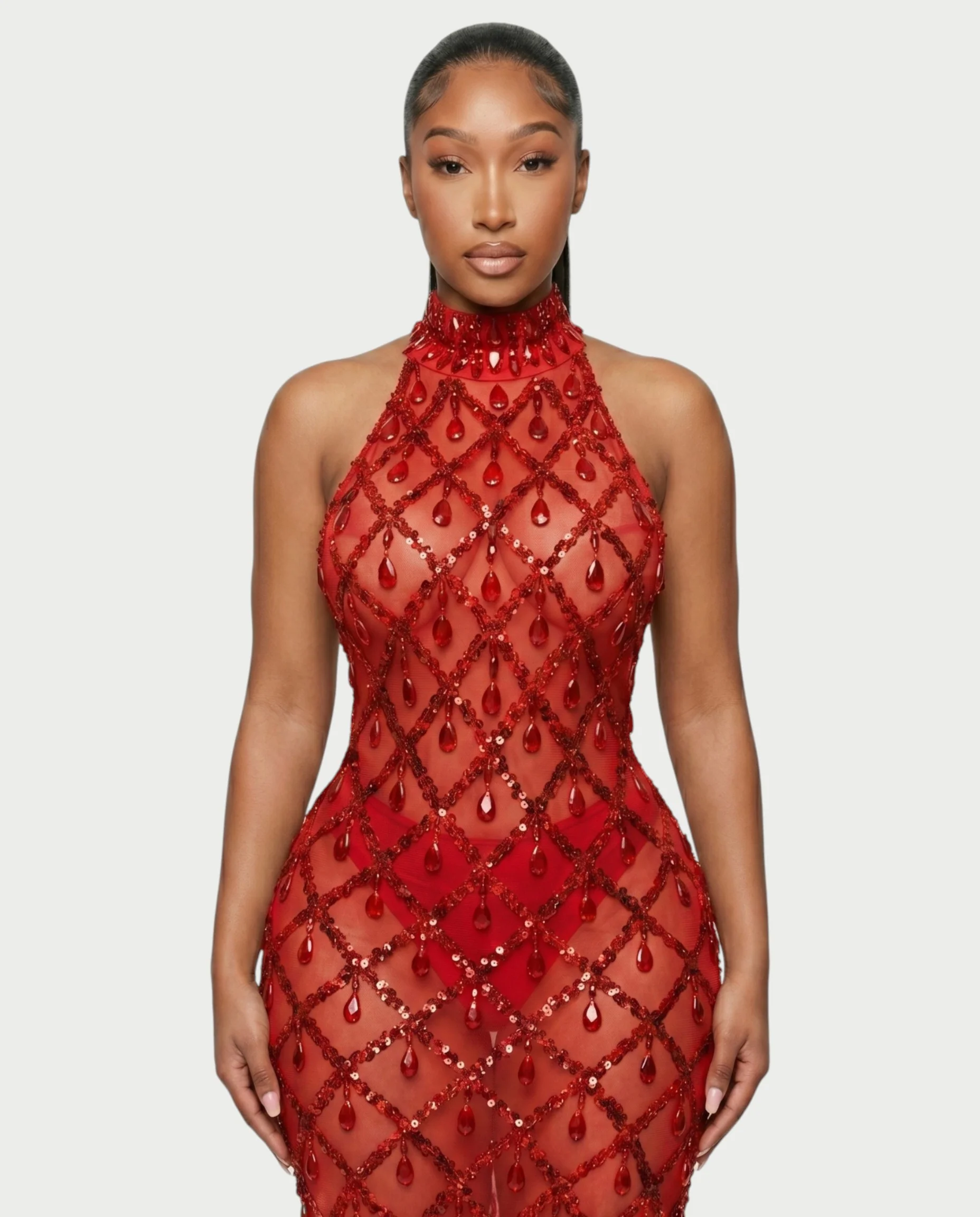HOPE High Neck Tear Drop Rhinestone Maxi Dress - Image 19