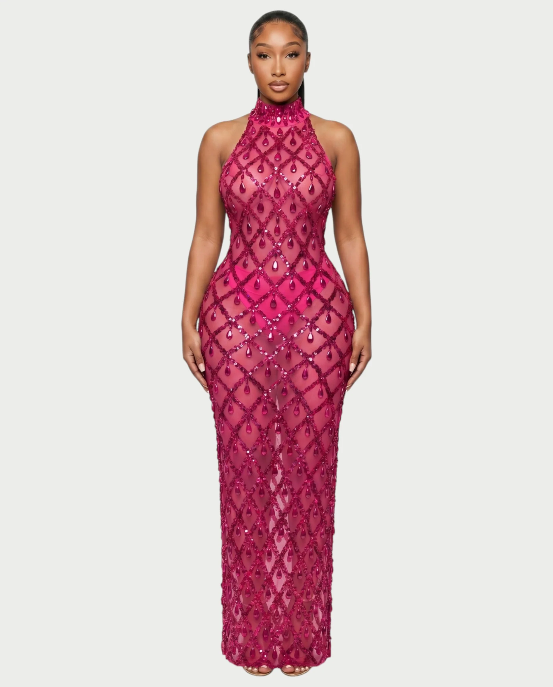 HOPE High Neck Tear Drop Rhinestone Maxi Dress - Image 21