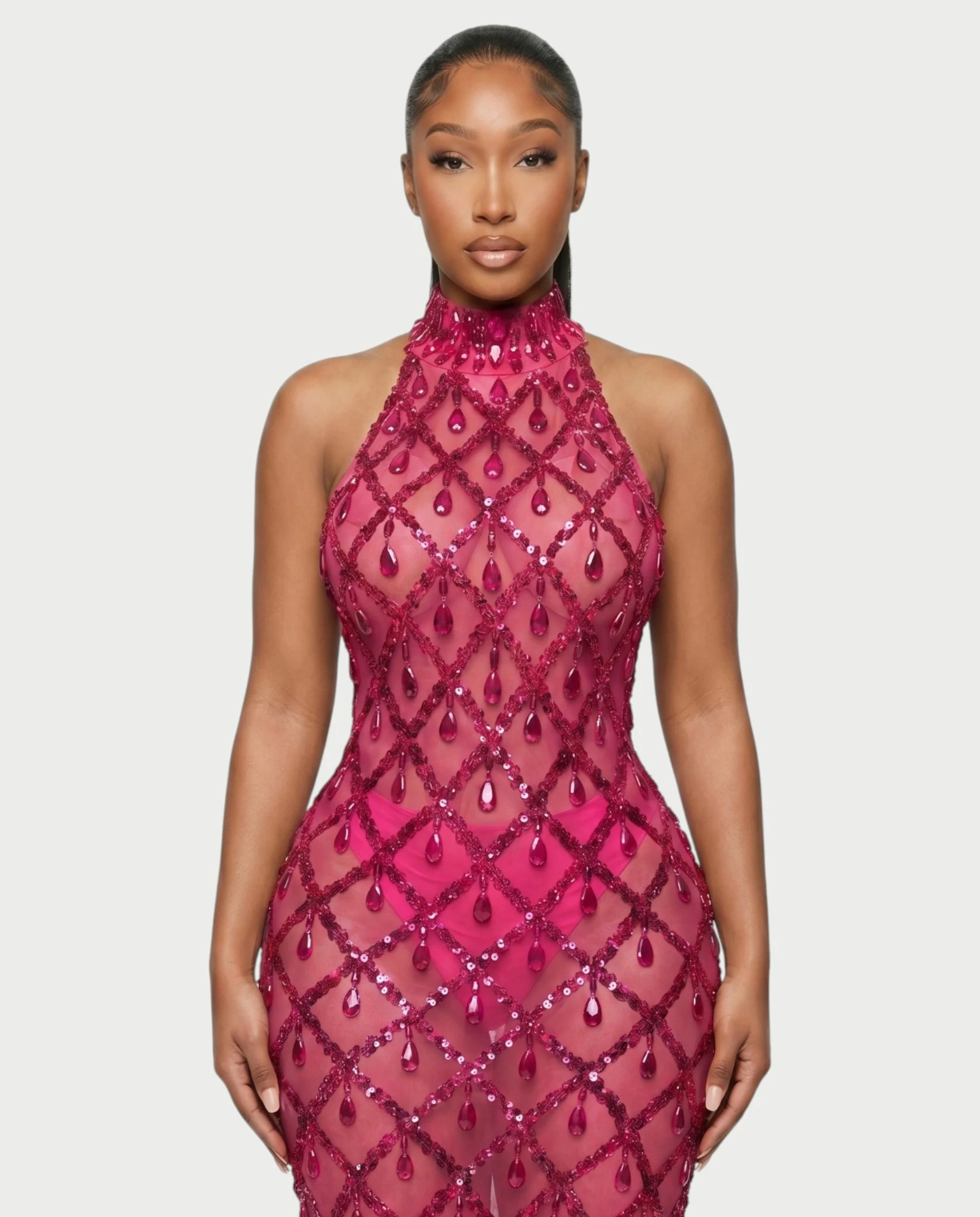 HOPE High Neck Tear Drop Rhinestone Maxi Dress - Image 24
