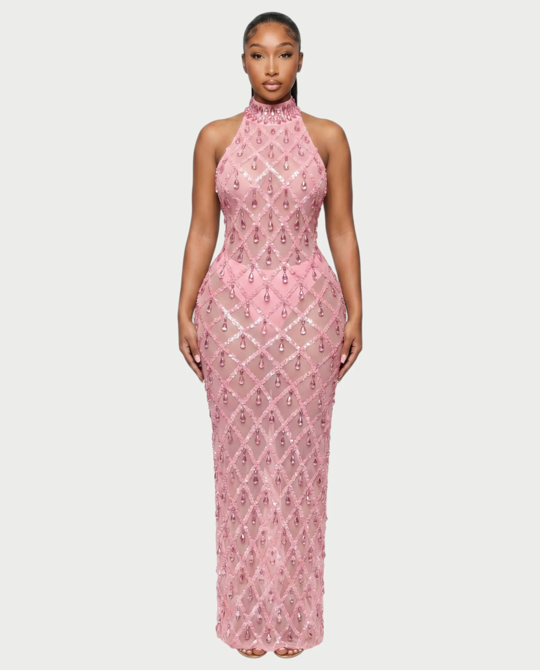HOPE High Neck Tear Drop Rhinestone Maxi Dress - Image 26