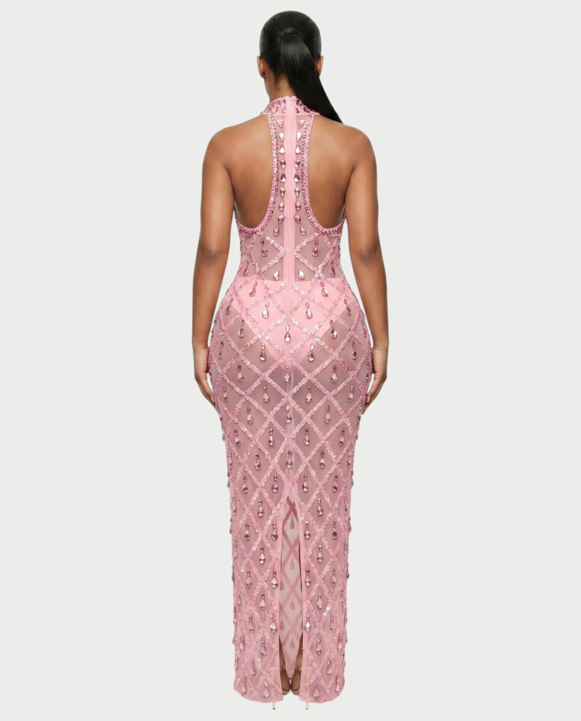HOPE High Neck Tear Drop Rhinestone Maxi Dress - Image 27