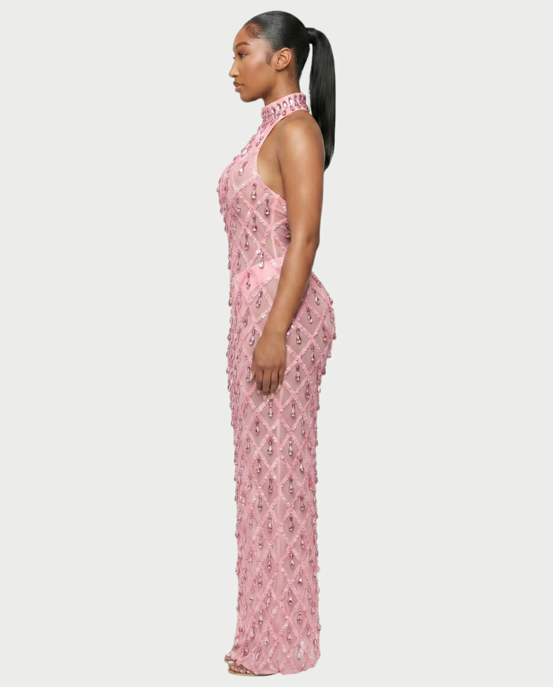 HOPE High Neck Tear Drop Rhinestone Maxi Dress - Image 28