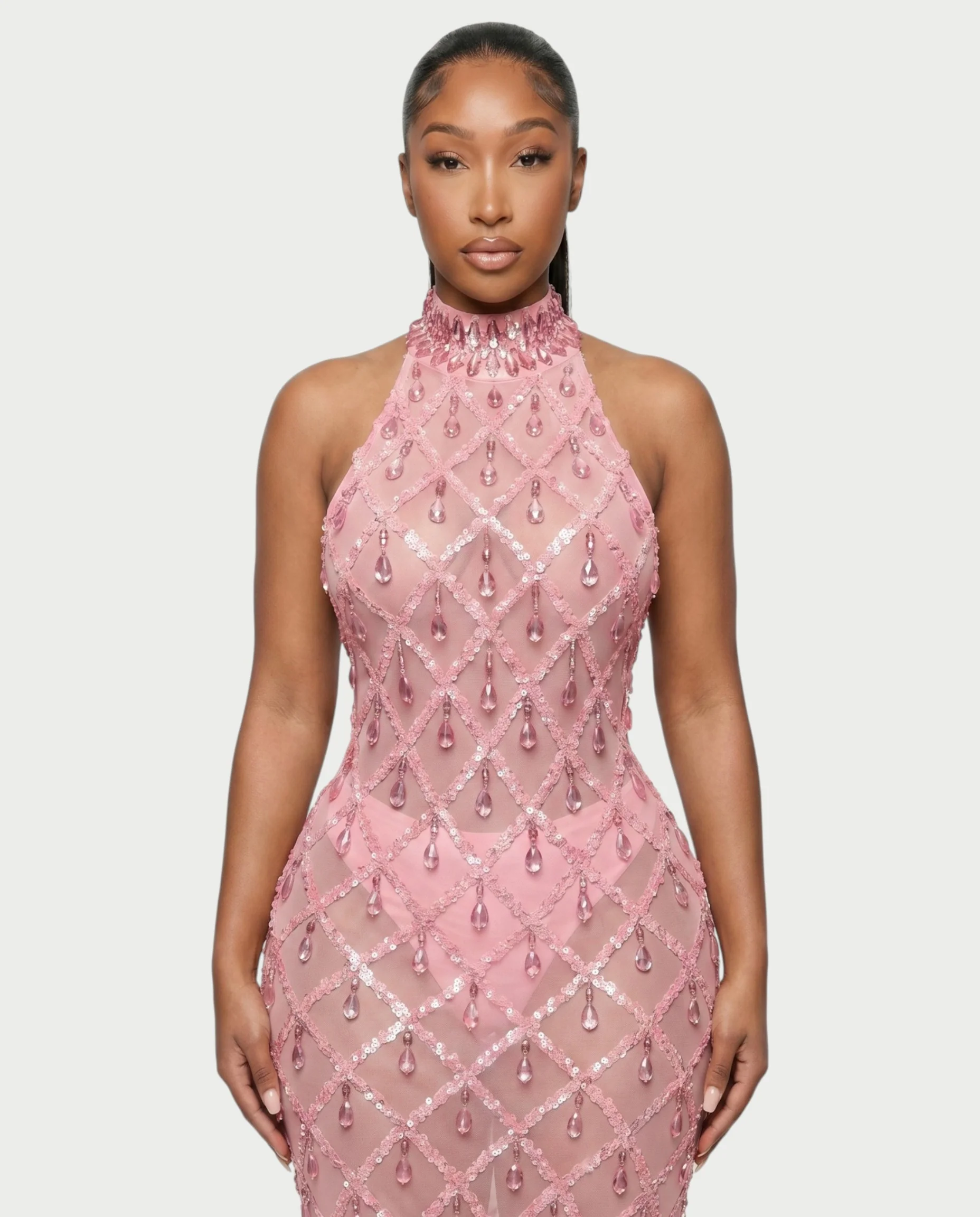HOPE High Neck Tear Drop Rhinestone Maxi Dress - Image 29